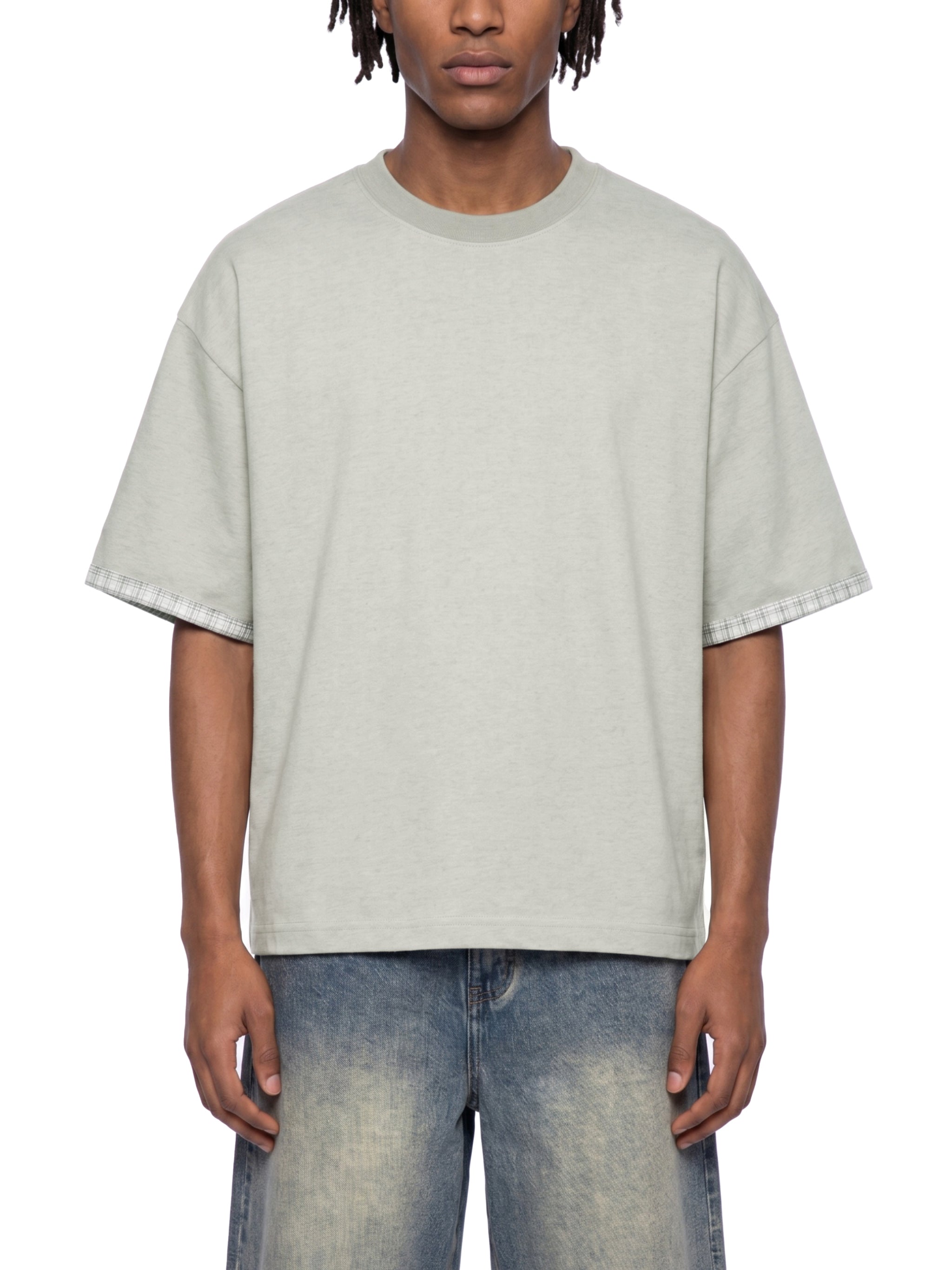 Unisex Boxy Plaid Lined Double Face T-Shirt – Oversized Layered Streetwear Tee