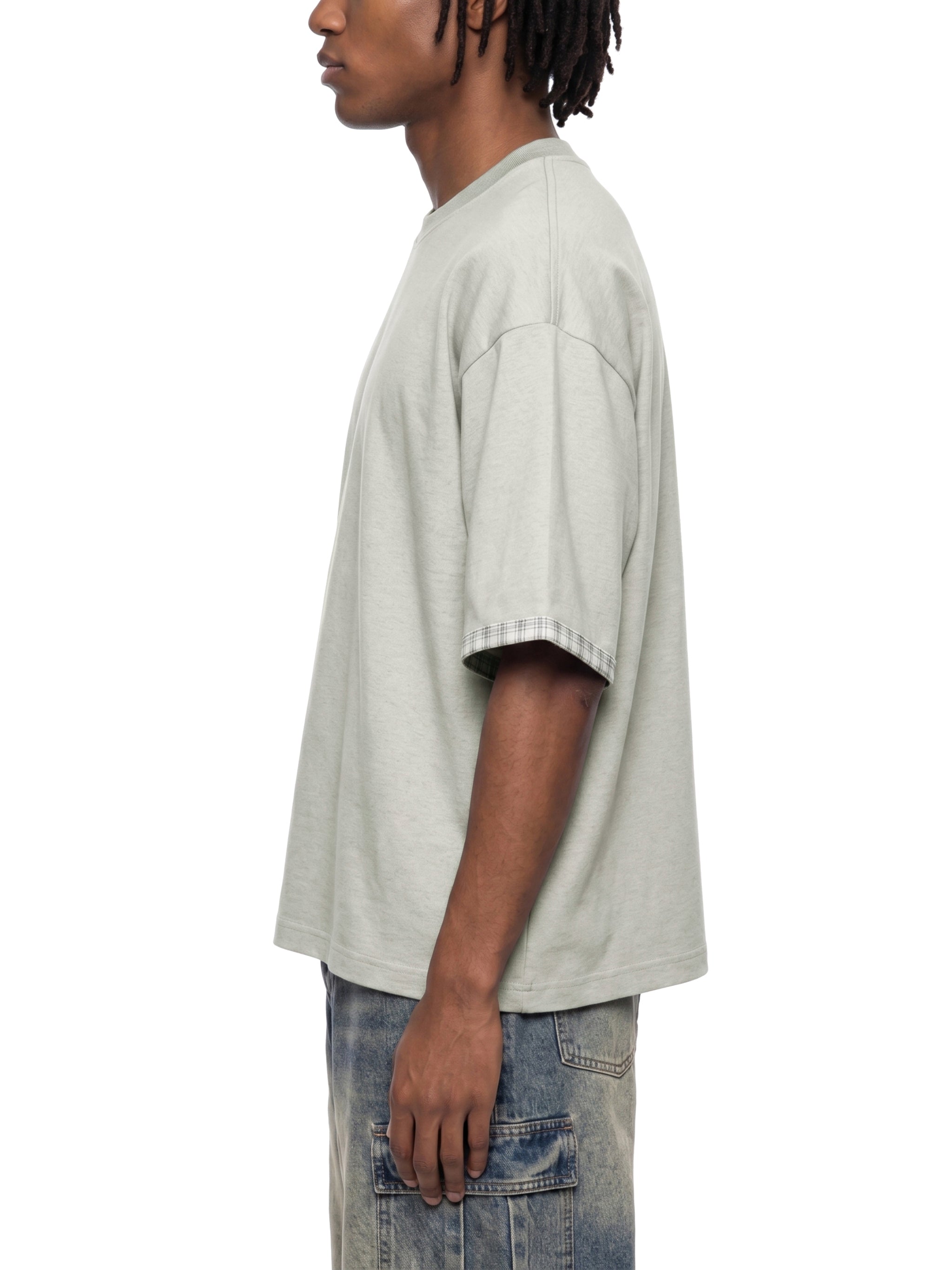 Unisex Boxy Plaid Lined Double Face T-Shirt – Oversized Layered Streetwear Tee