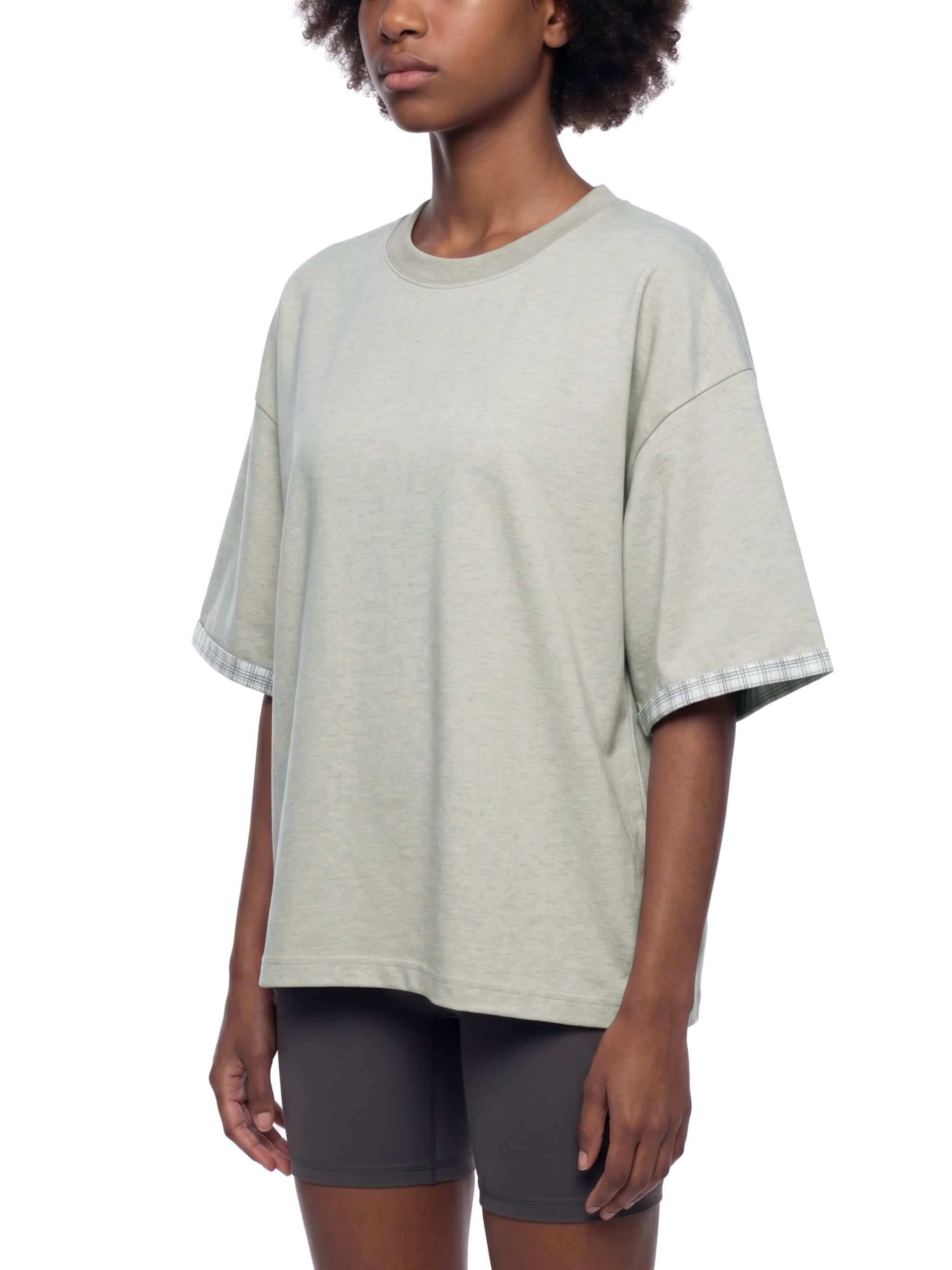 Unisex Boxy Plaid Lined Double Face T-Shirt – Oversized Layered Streetwear Tee