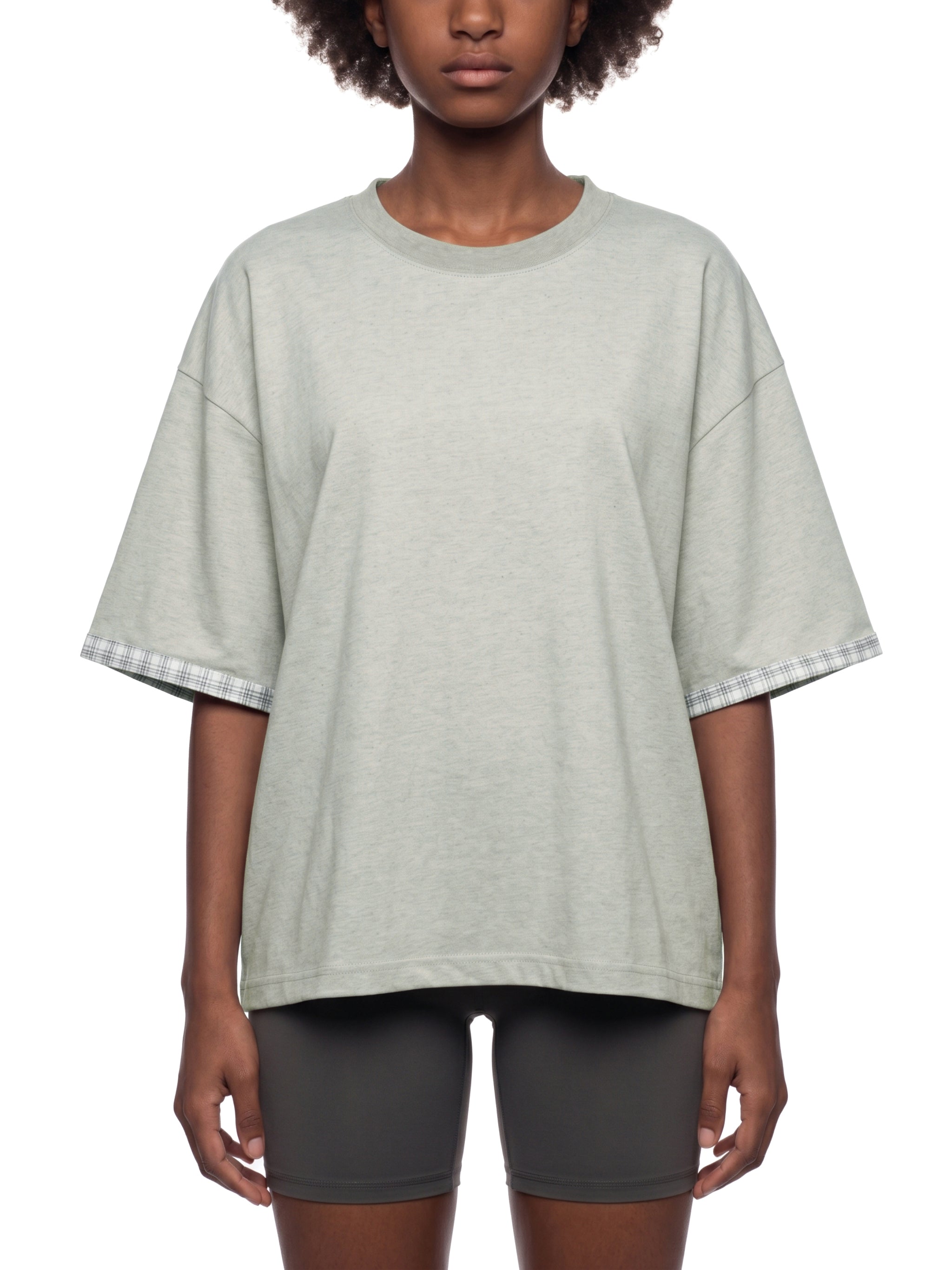 Unisex Boxy Plaid Lined Double Face T-Shirt – Oversized Layered Streetwear Tee