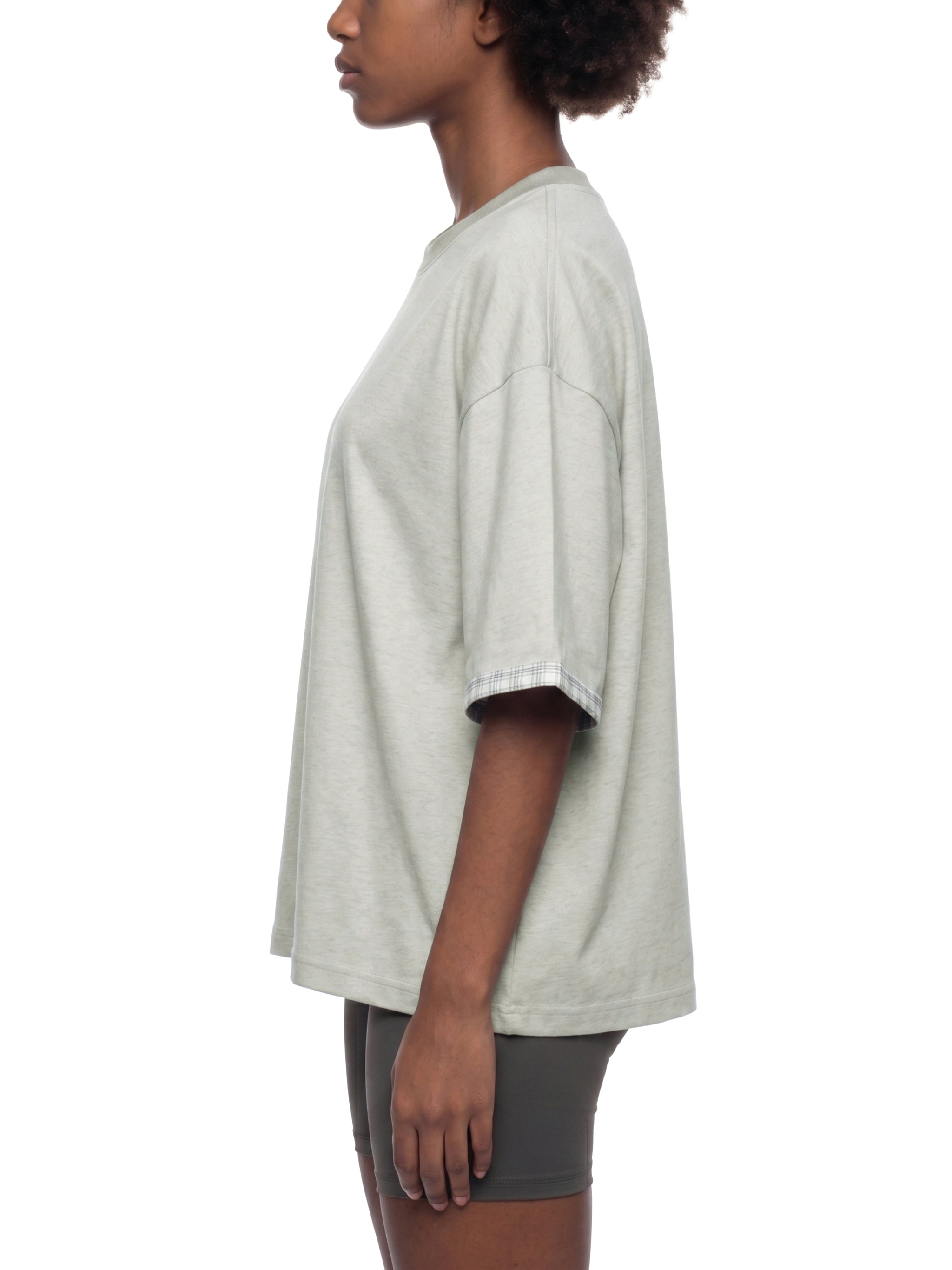 Unisex Boxy Plaid Lined Double Face T-Shirt – Oversized Layered Streetwear Tee