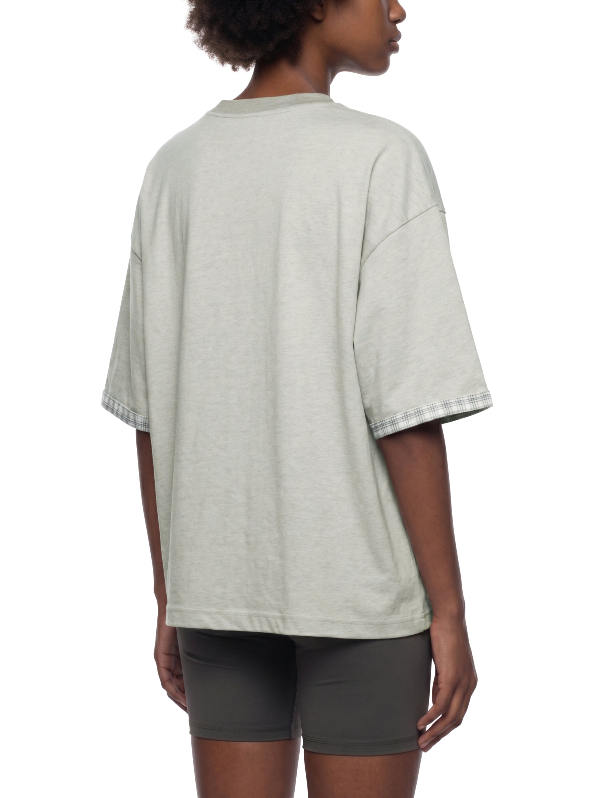 Unisex Boxy Plaid Lined Double Face T-Shirt – Oversized Layered Streetwear Tee