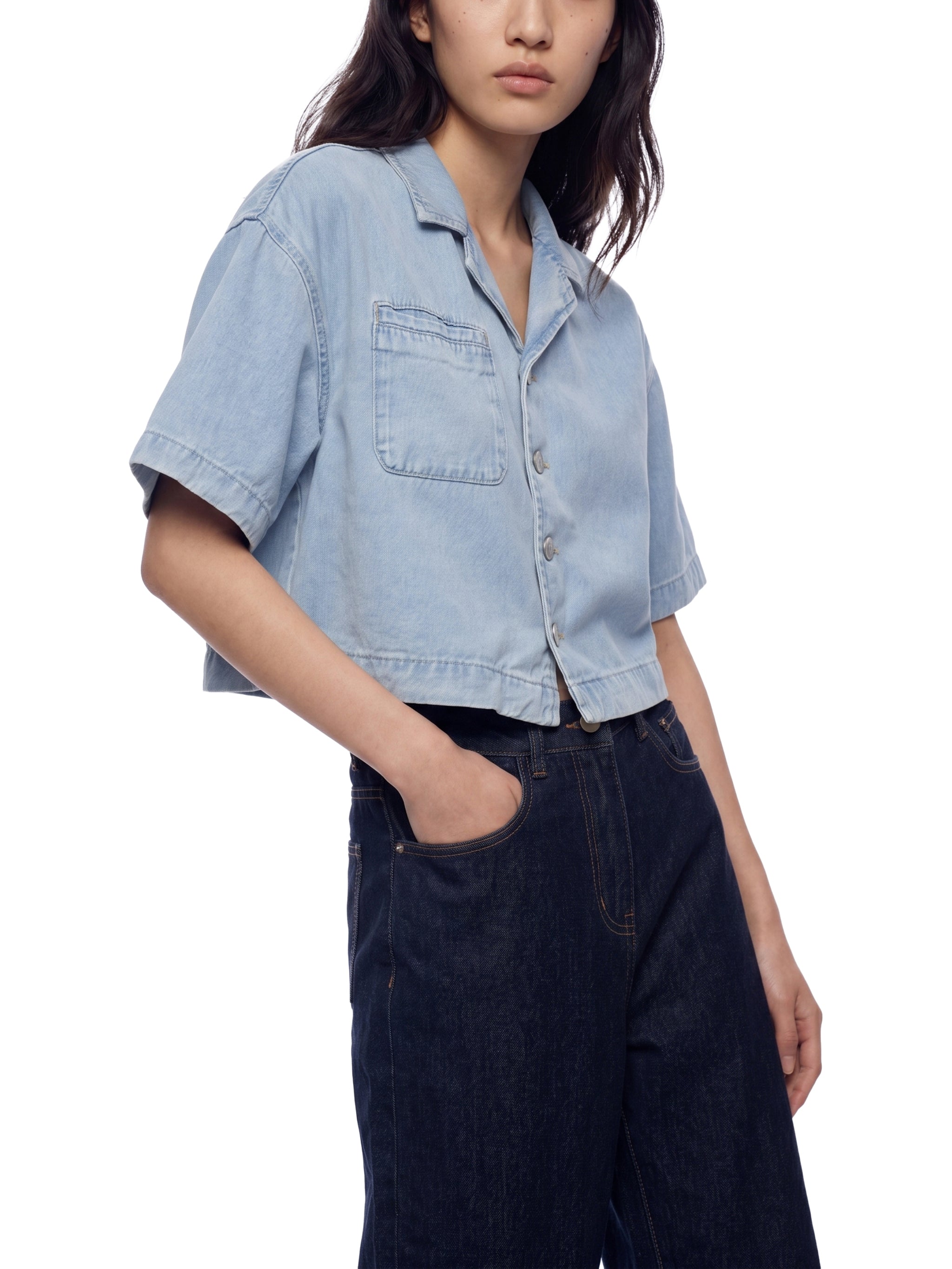 Women's Vintage Wash Boxy Cropped Shirt – Oversized Retro Crop Top Streetwear Tee