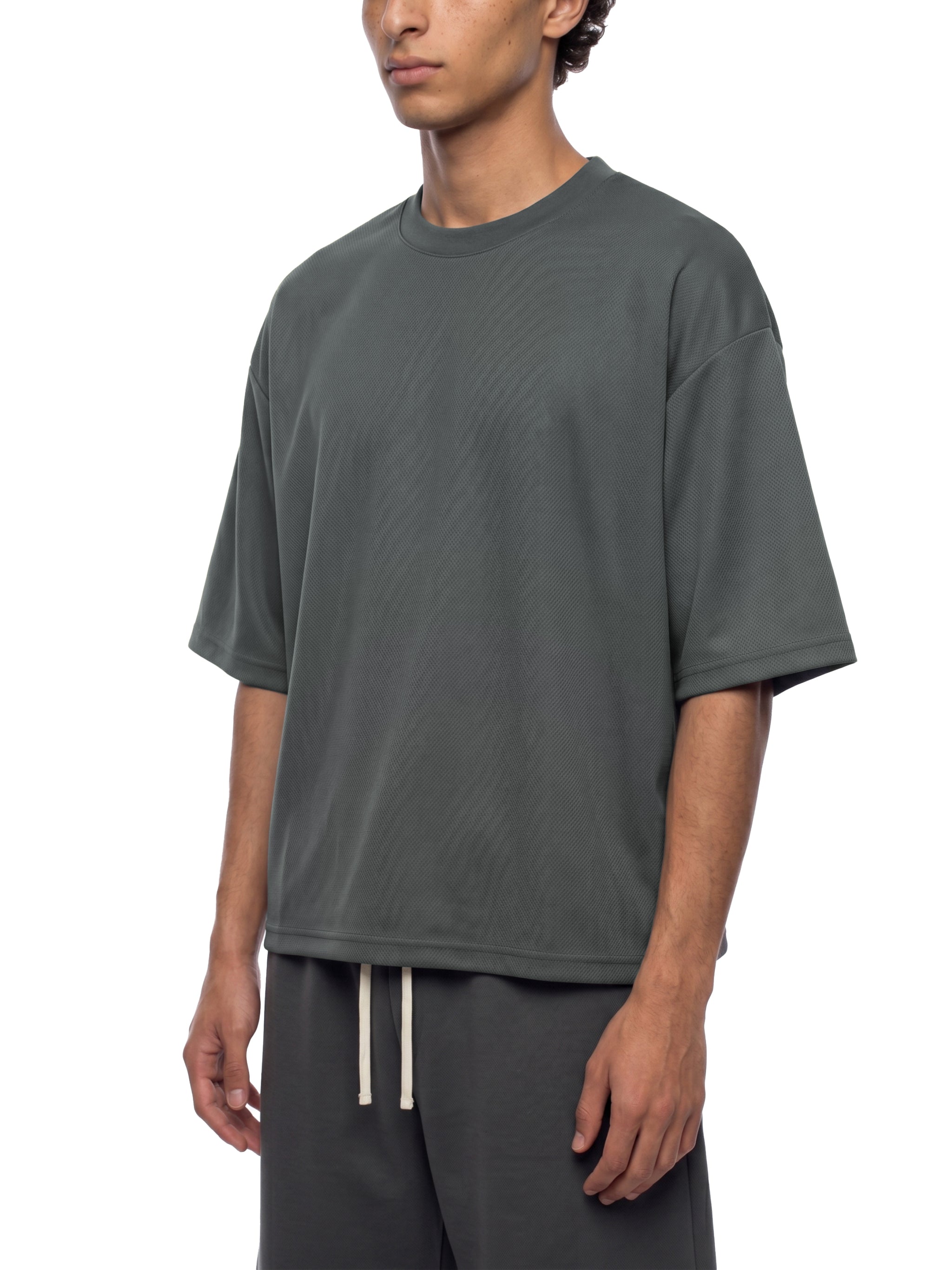 Unisex Boxy Mesh Crewneck T-Shirt – Oversized Breathable Streetwear Tee