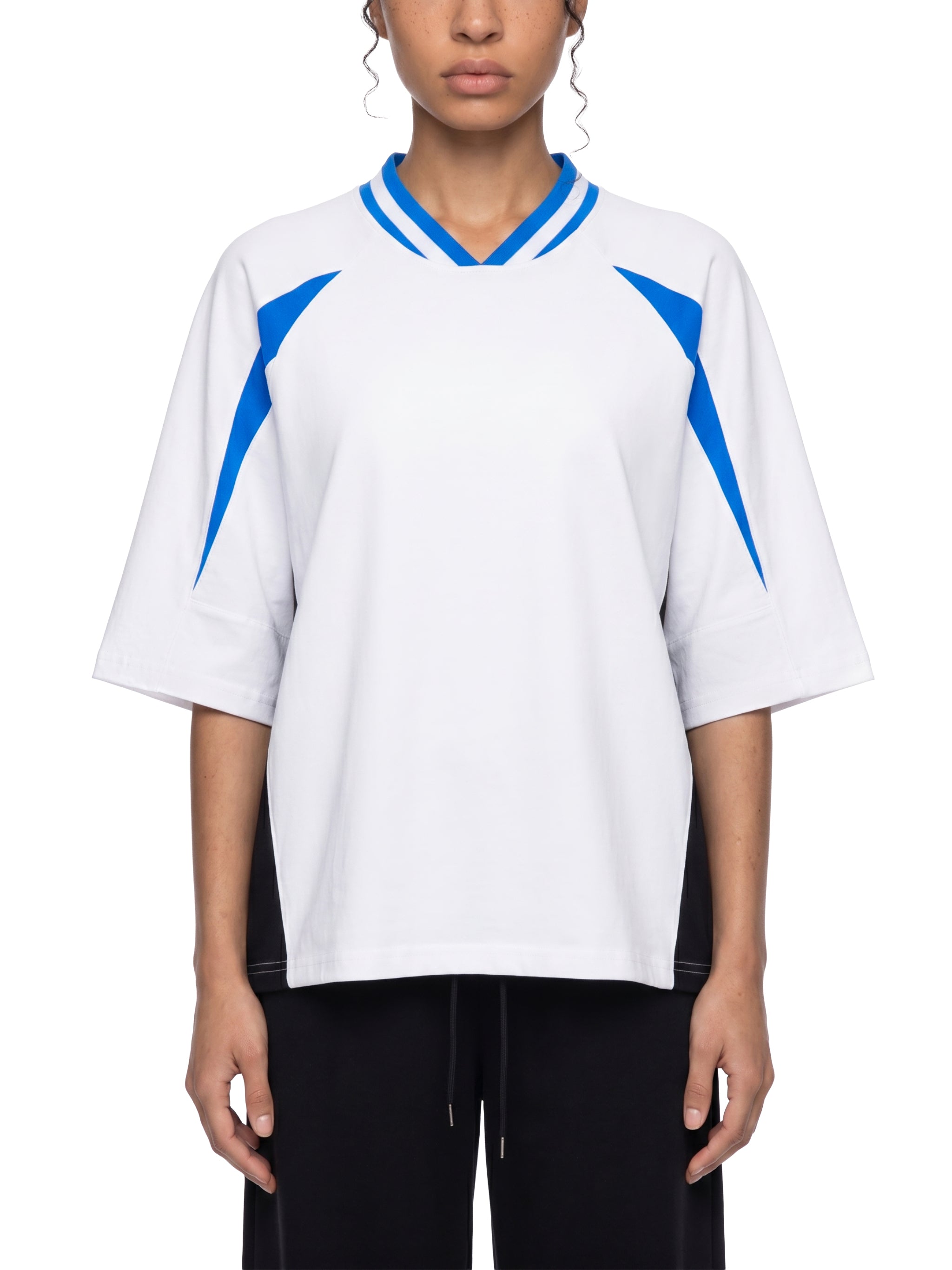 Unisex Oversized Color Block V-Neck T-Shirt – Retro Streetwear Contrast Tee