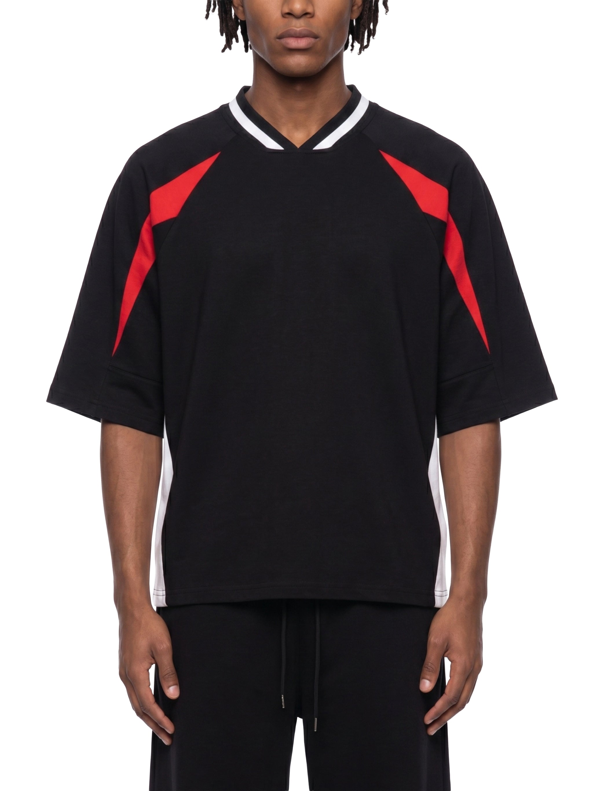 Unisex Oversized Color Block V-Neck T-Shirt – Retro Streetwear Contrast Tee