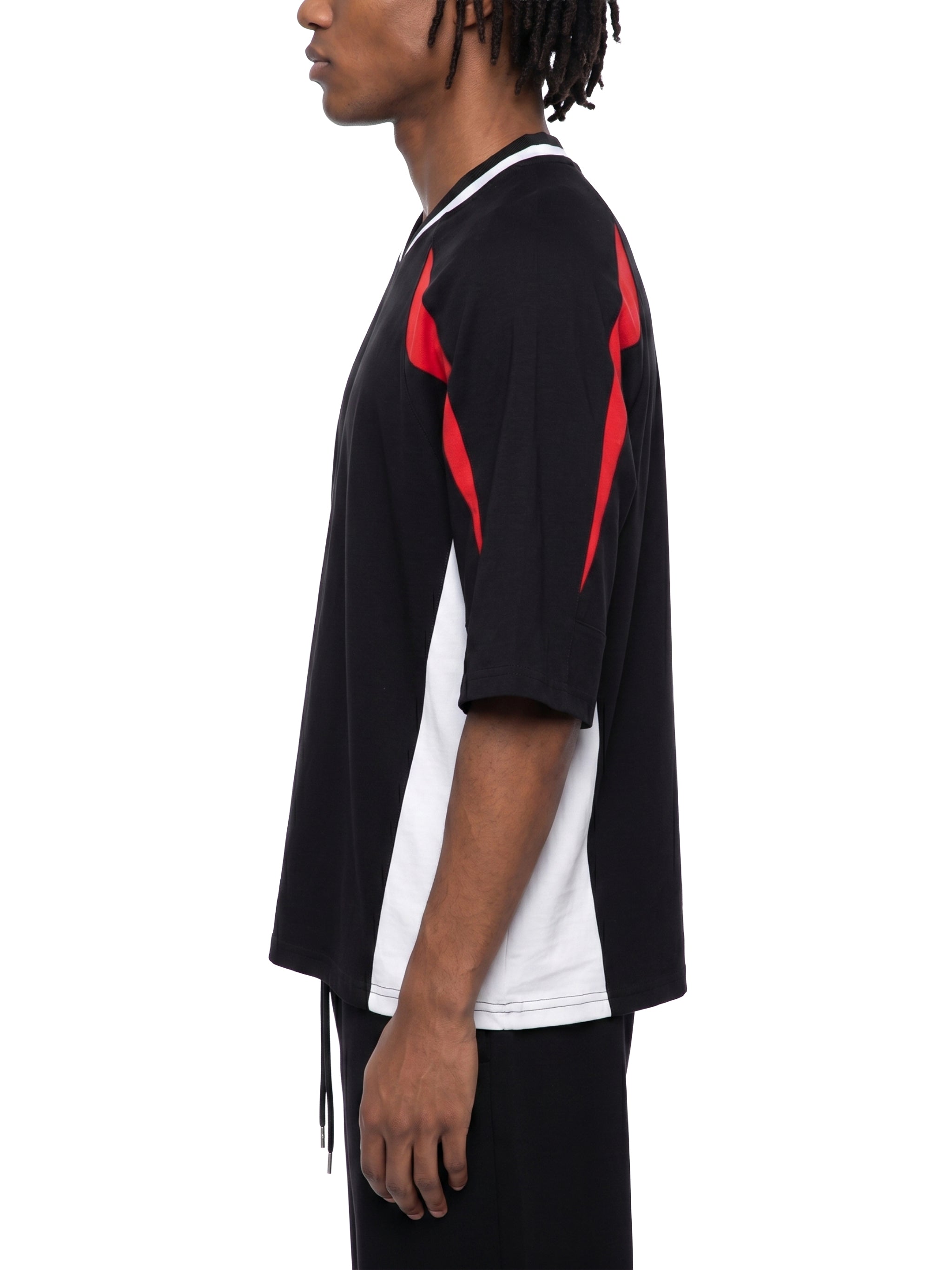 Unisex Oversized Color Block V-Neck T-Shirt – Retro Streetwear Contrast Tee