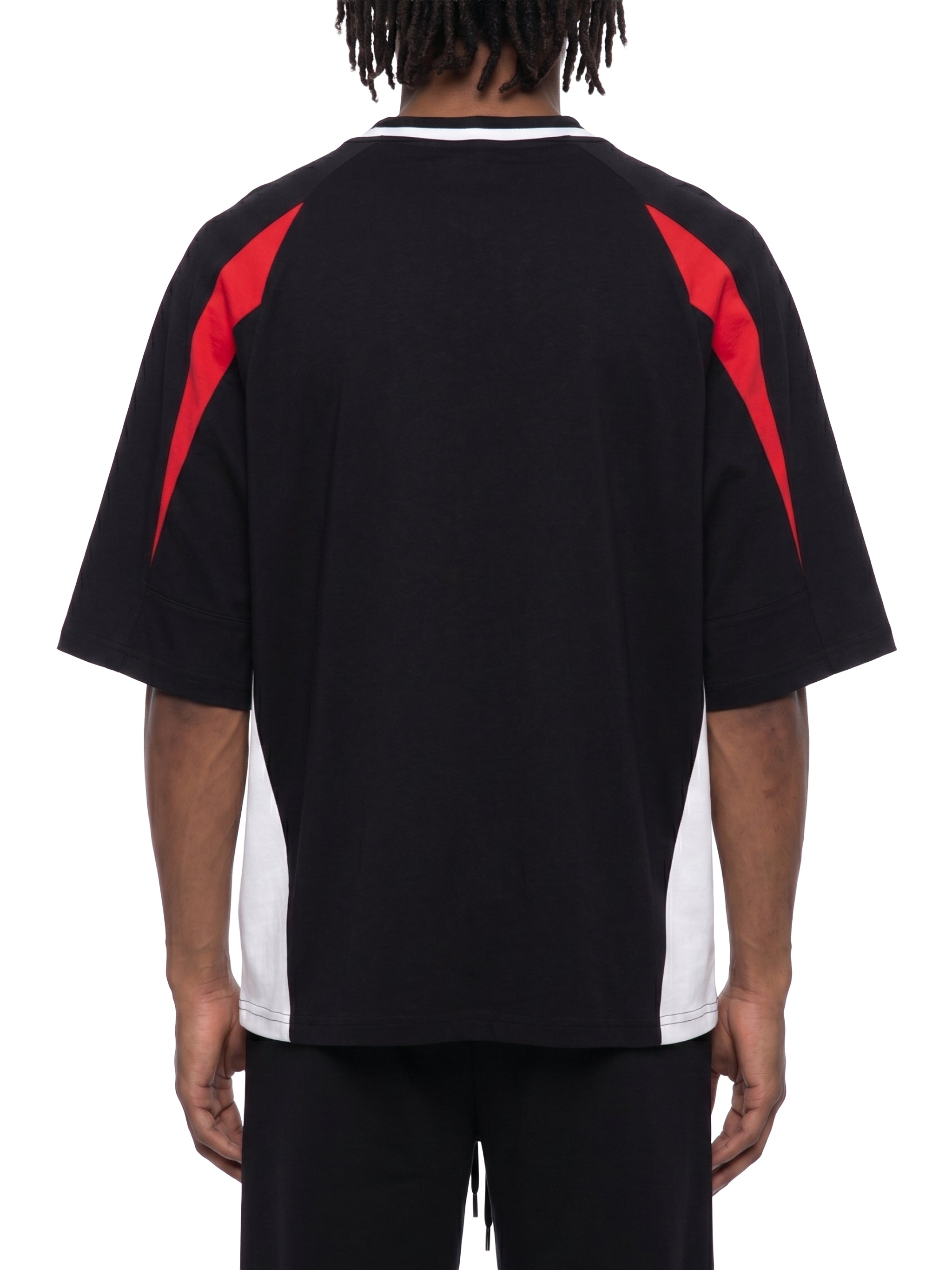 Unisex Oversized Color Block V-Neck T-Shirt – Retro Streetwear Contrast Tee