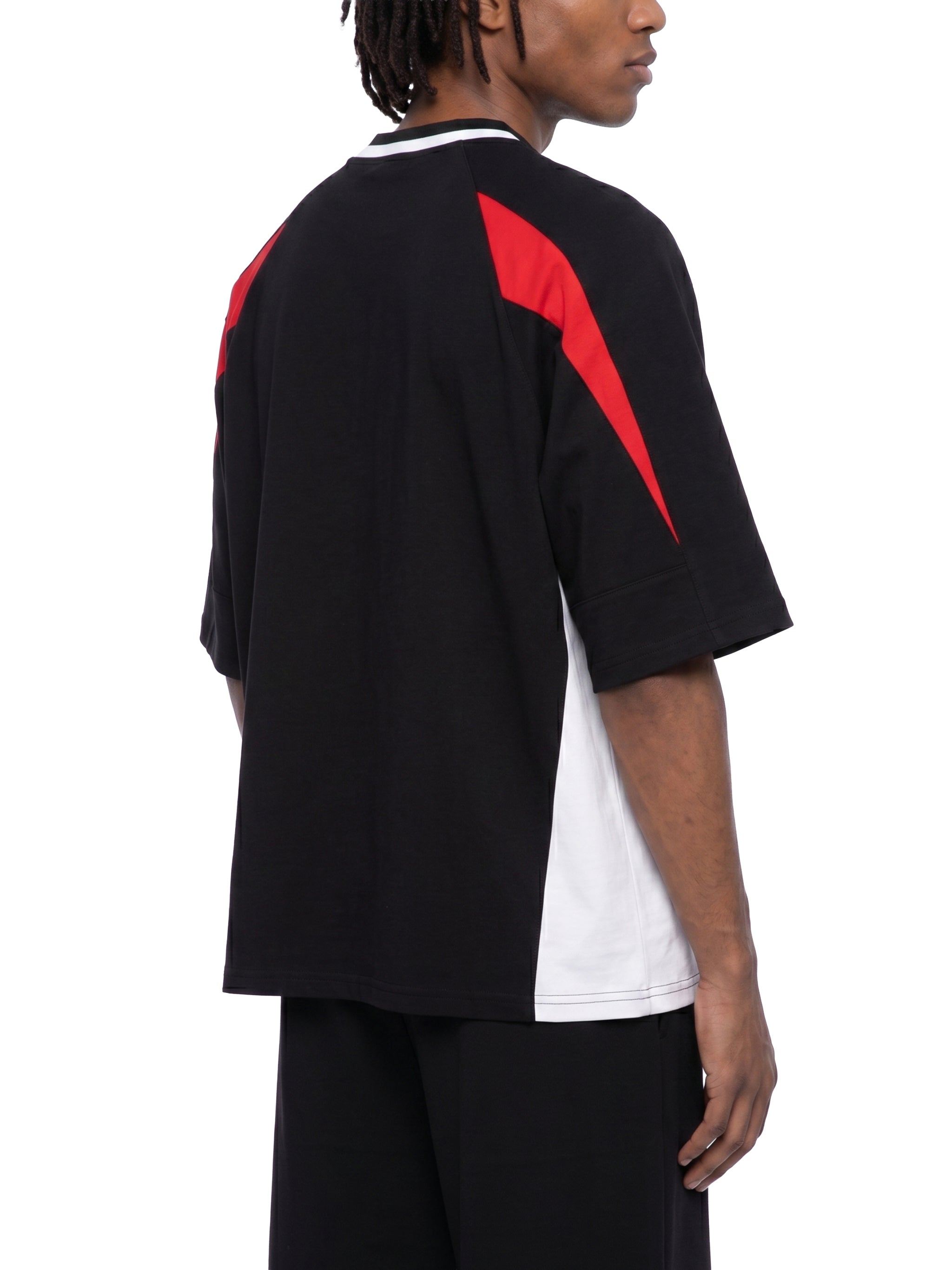 Unisex Oversized Color Block V-Neck T-Shirt – Retro Streetwear Contrast Tee