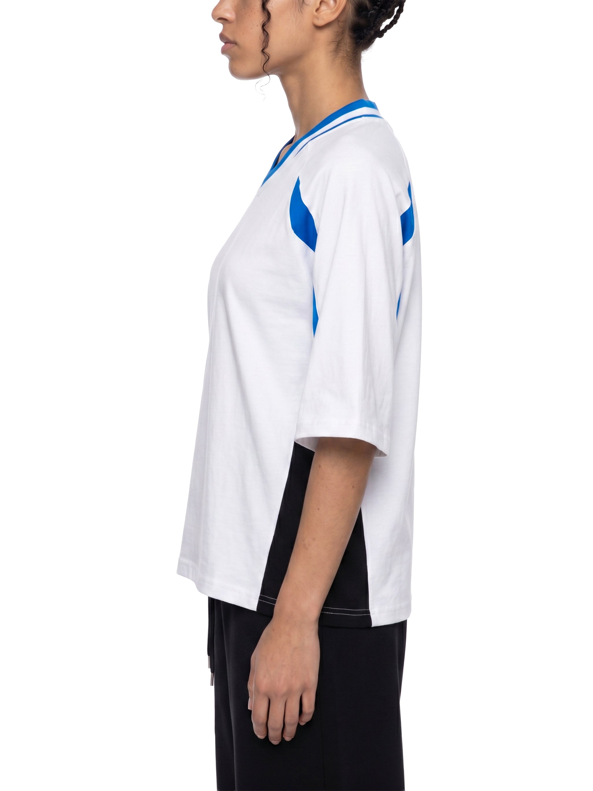 Unisex Oversized Color Block V-Neck T-Shirt – Retro Streetwear Contrast Tee