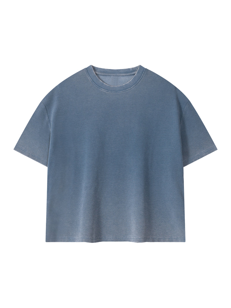 Unisex Vintage Wash Sunfade Waffle T-Shirt – Oversized Boxy Retro Streetwear Tee