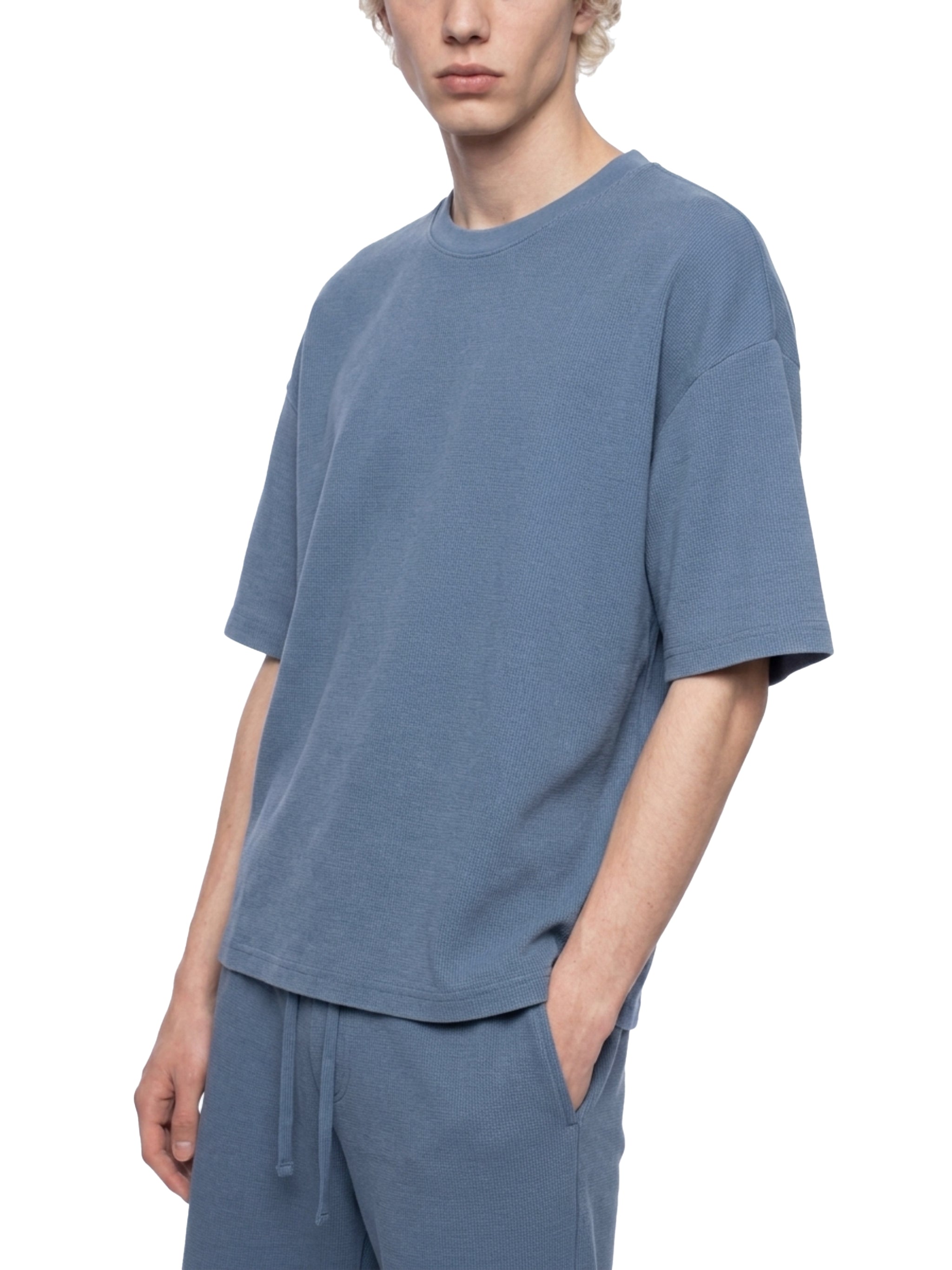 Unisex Vintage Wash Sunfade Waffle T-Shirt – Oversized Boxy Retro Streetwear Tee