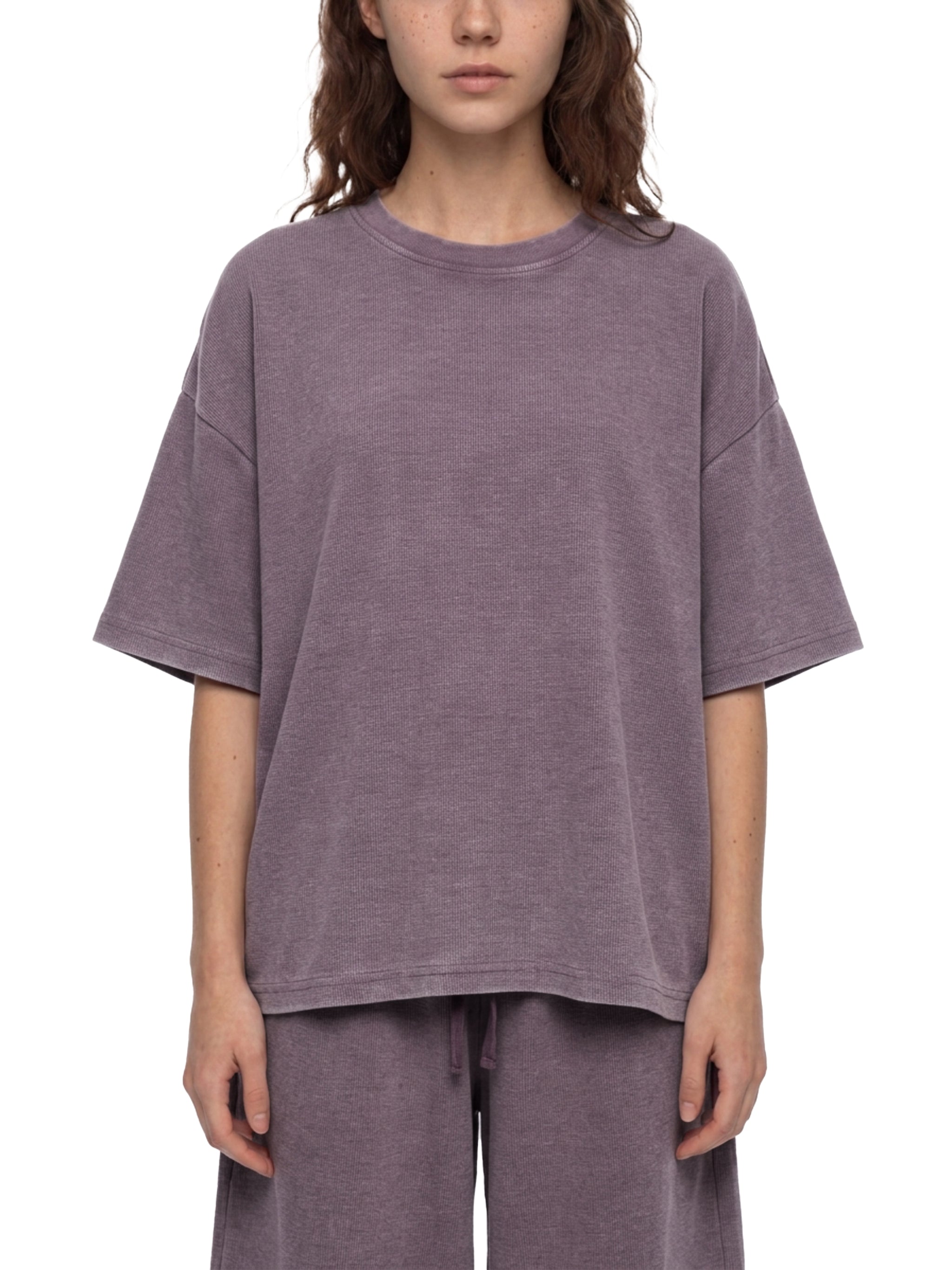 Unisex Vintage Wash Sunfade Waffle T-Shirt – Oversized Boxy Retro Streetwear Tee
