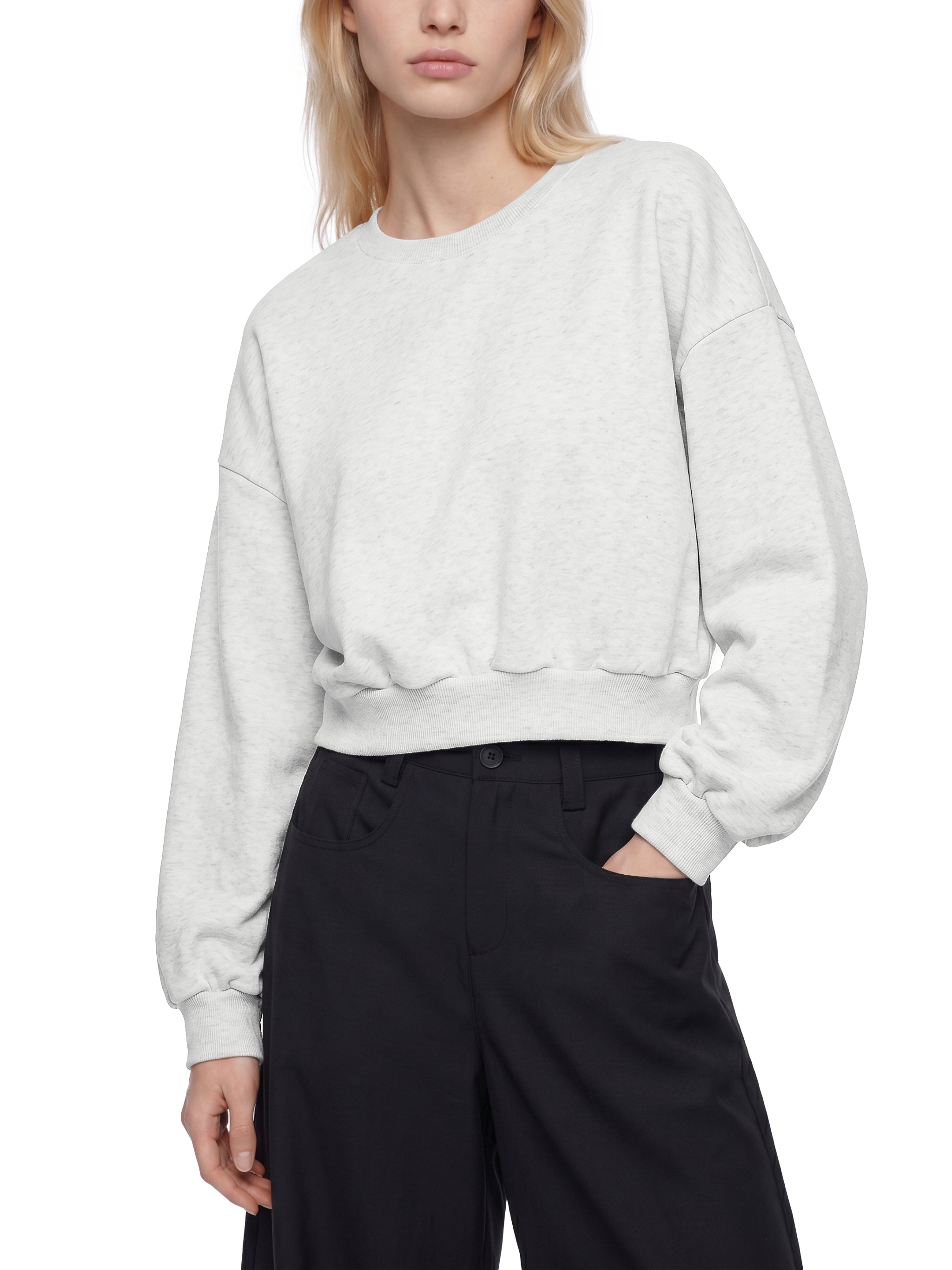 Women's Boxy Cropped Crewneck Sweatshirt – Oversized Casual Fleece Pullover