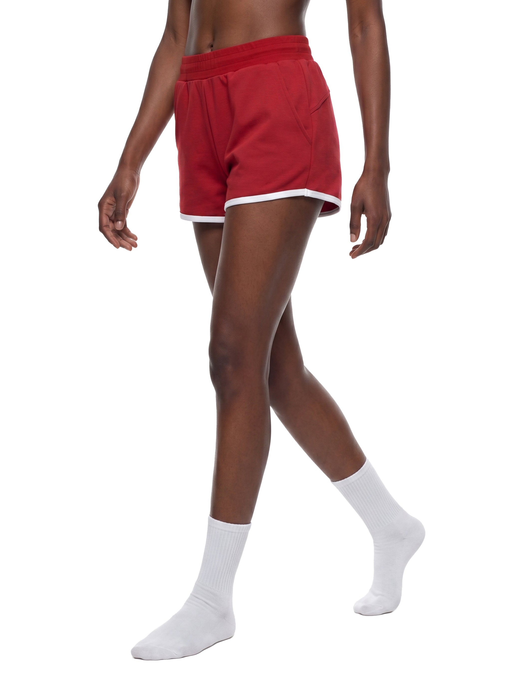 Women's Retro Contrast Trim Athletic Shorts – High-Waisted Activewear Shorts