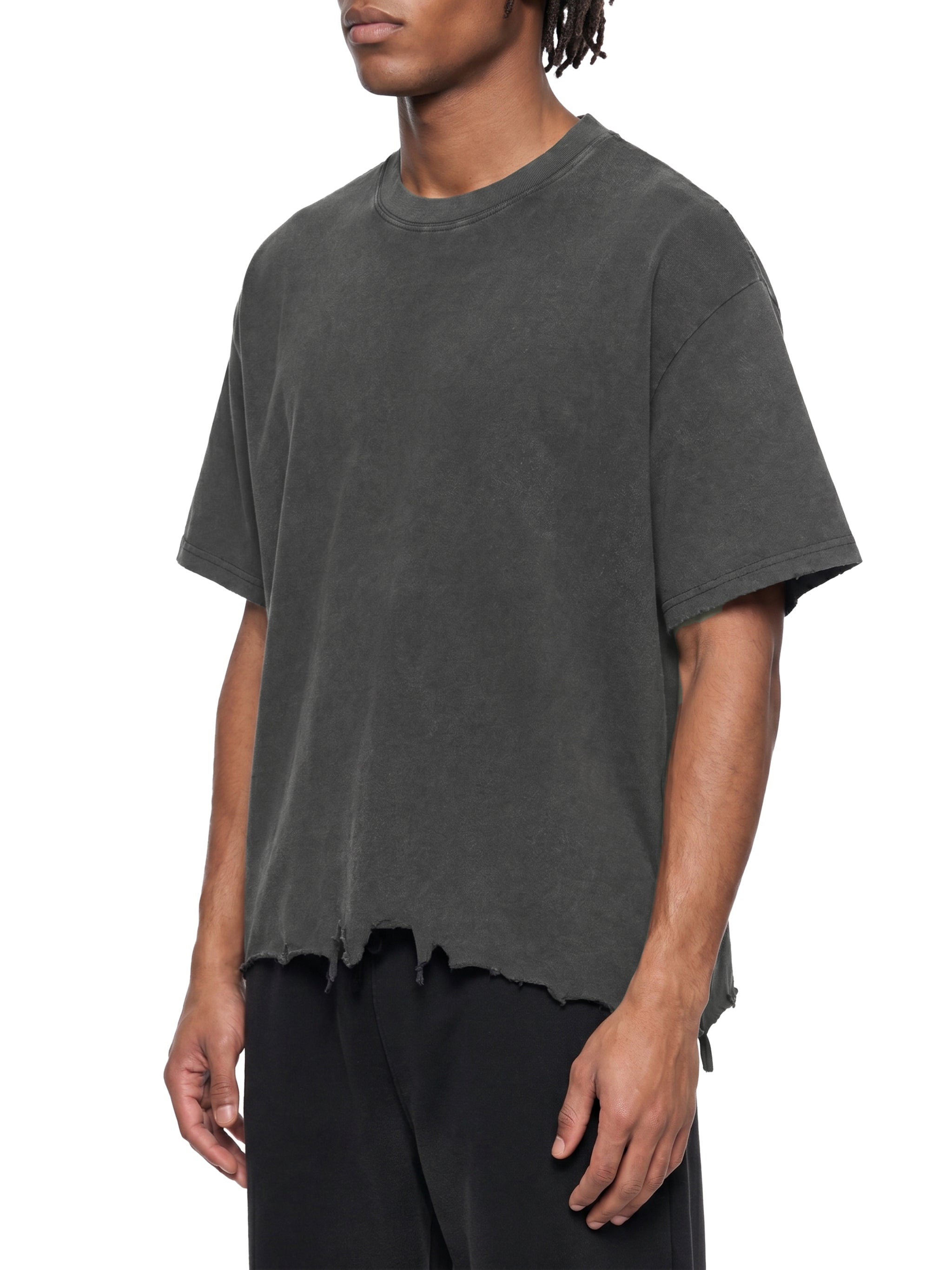 Unisex Vintage Wash Distressed Hem T-Shirt – Oversized Boxy Retro Streetwear Tee