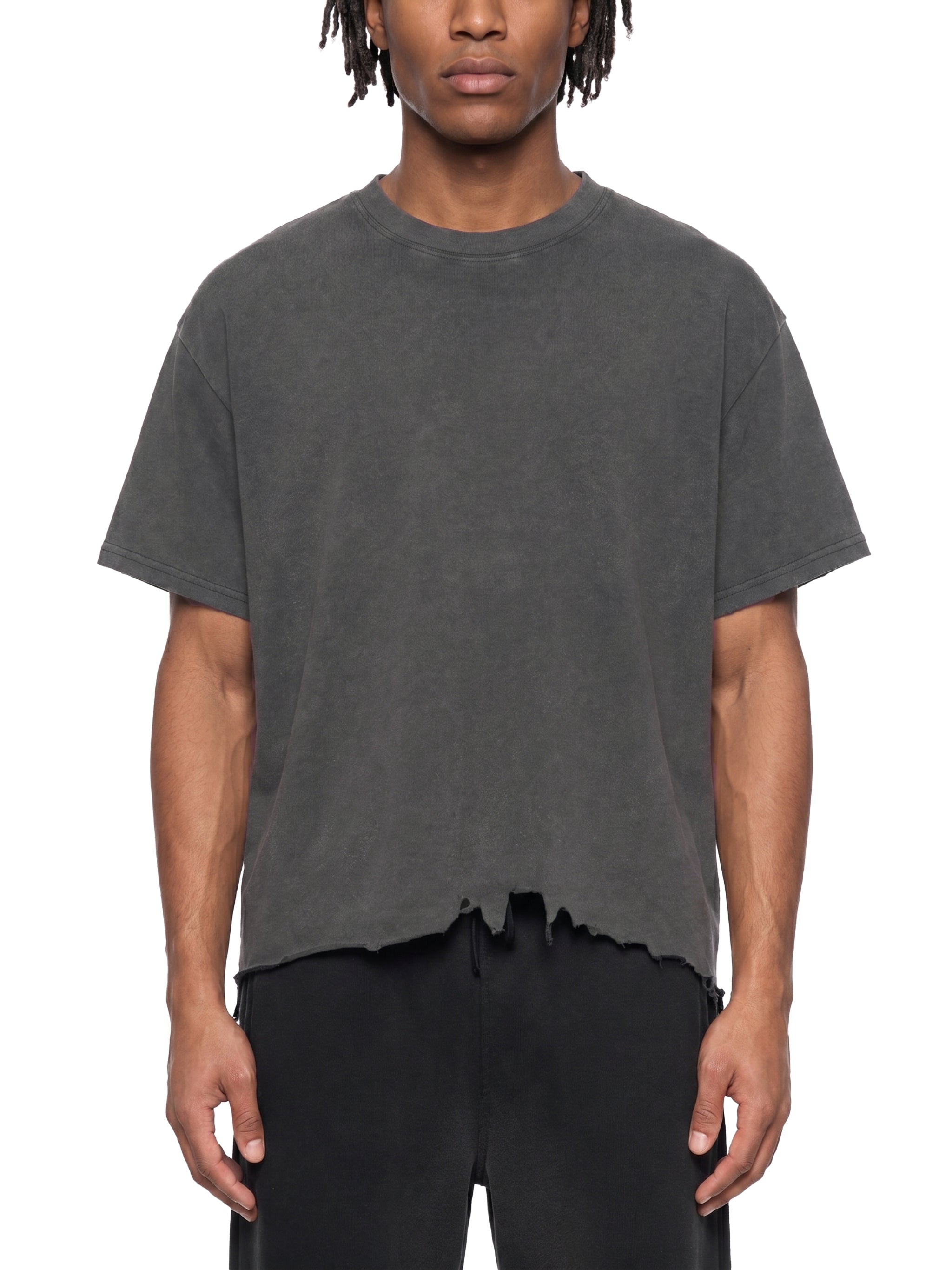 Unisex Vintage Wash Distressed Hem T-Shirt – Oversized Boxy Retro Streetwear Tee