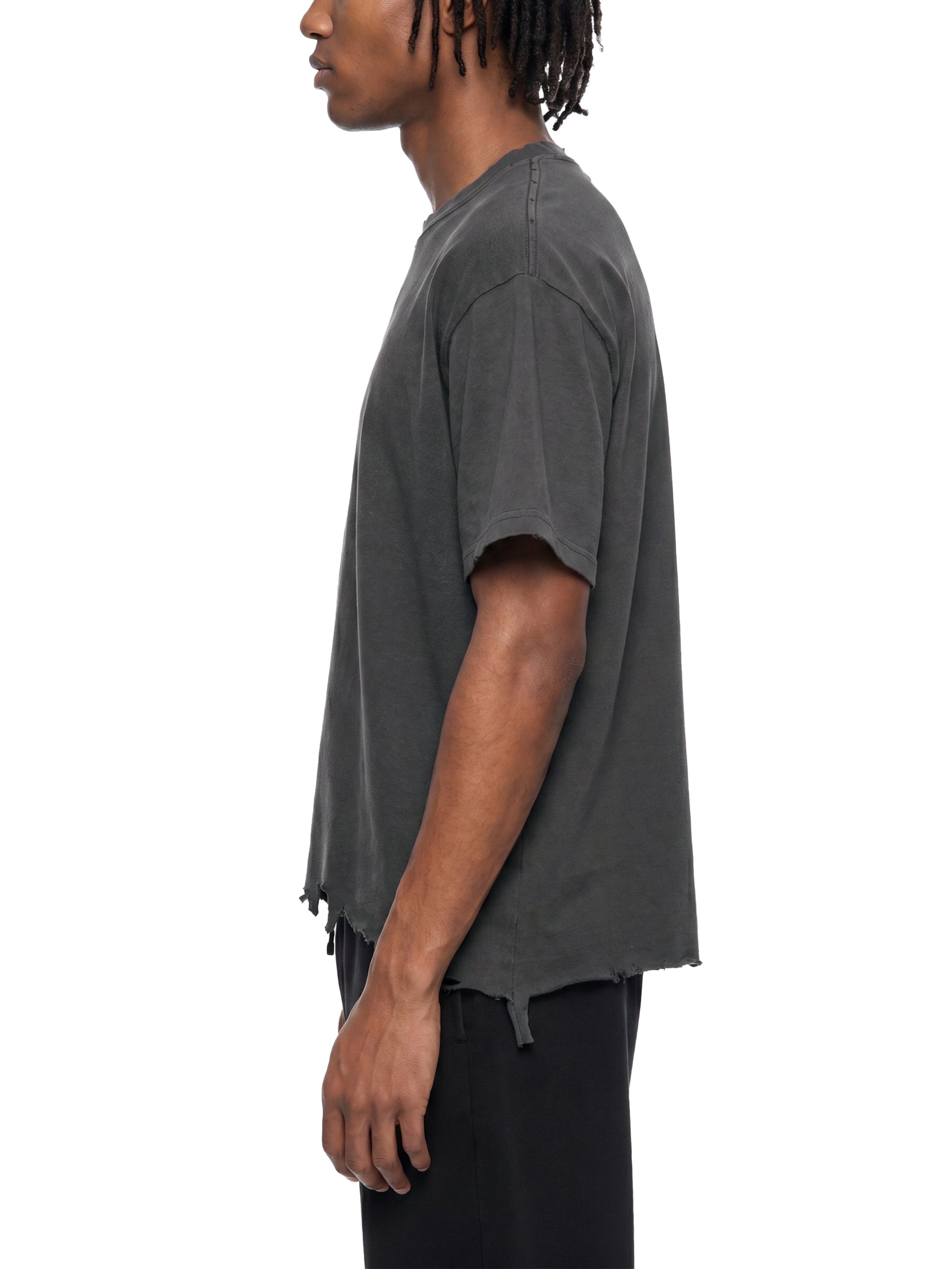 Unisex Vintage Wash Distressed Hem T-Shirt – Oversized Boxy Retro Streetwear Tee