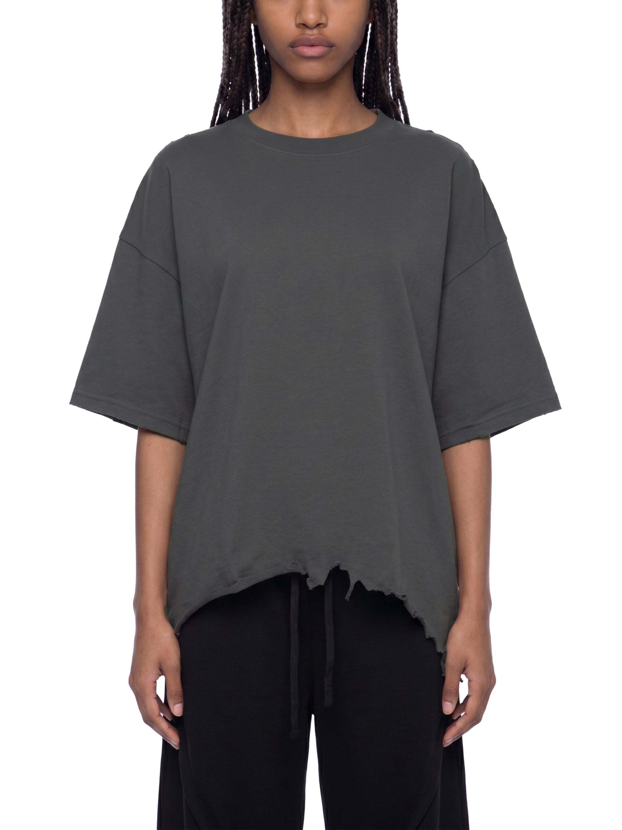 Unisex Vintage Wash Distressed Hem T-Shirt – Oversized Boxy Retro Streetwear Tee