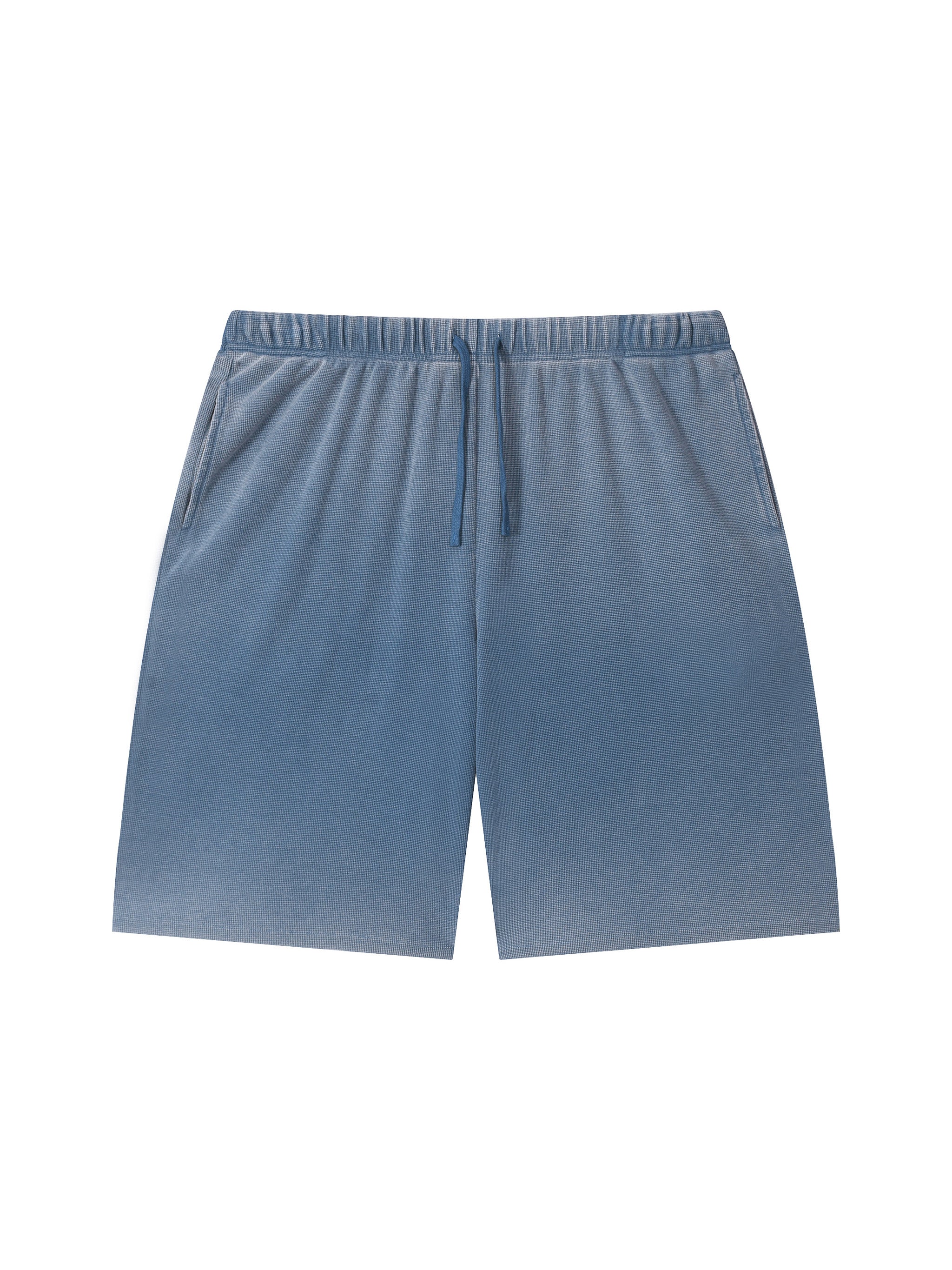 Unisex Vintage Wash Sunfade Waffle Raw Hem Shorts – Oversized Retro Streetwear Shorts