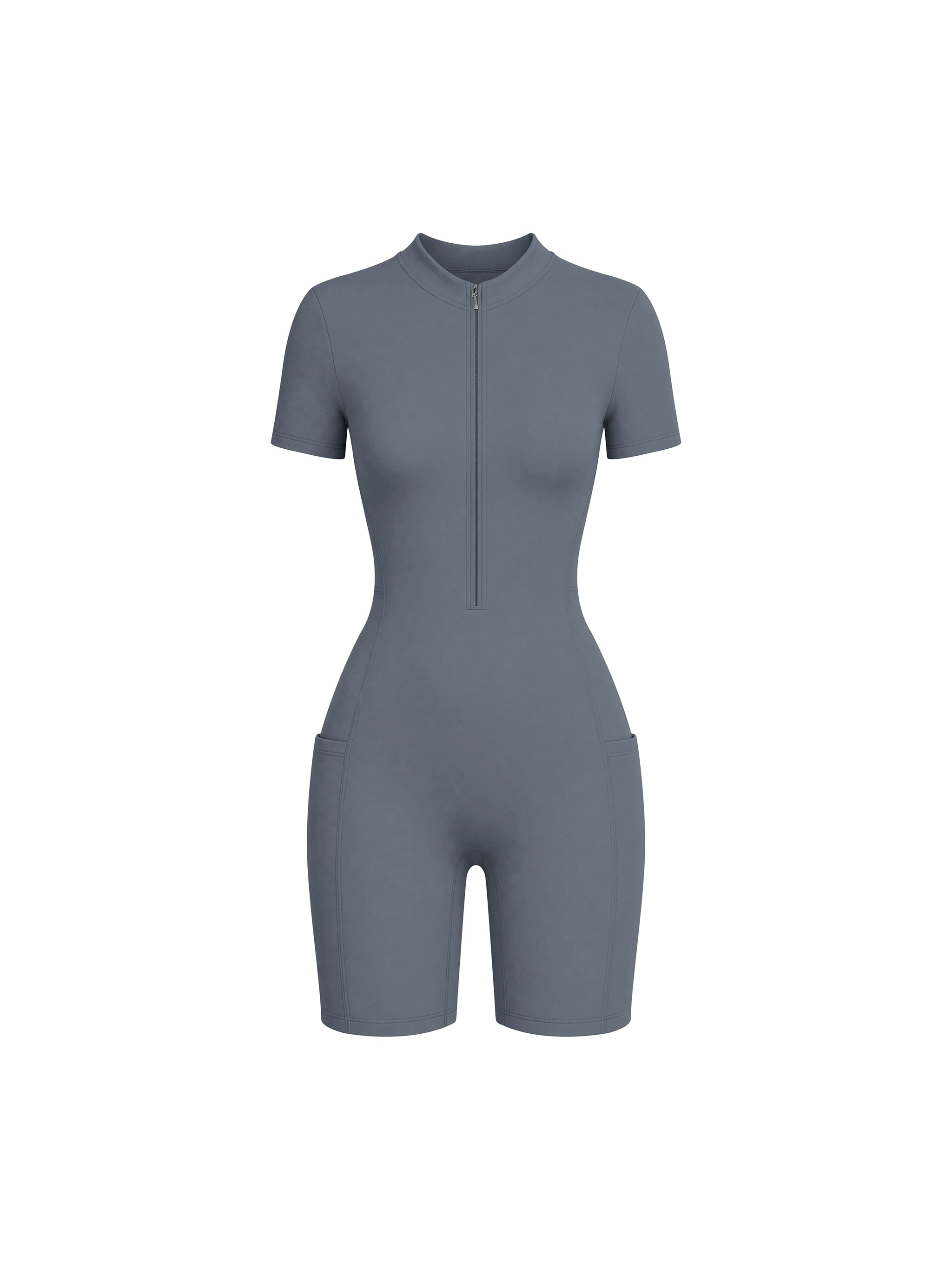Women's Quarter Zip Short Sleeve Romper – Athletic One-Piece Activewear Jumpsuit