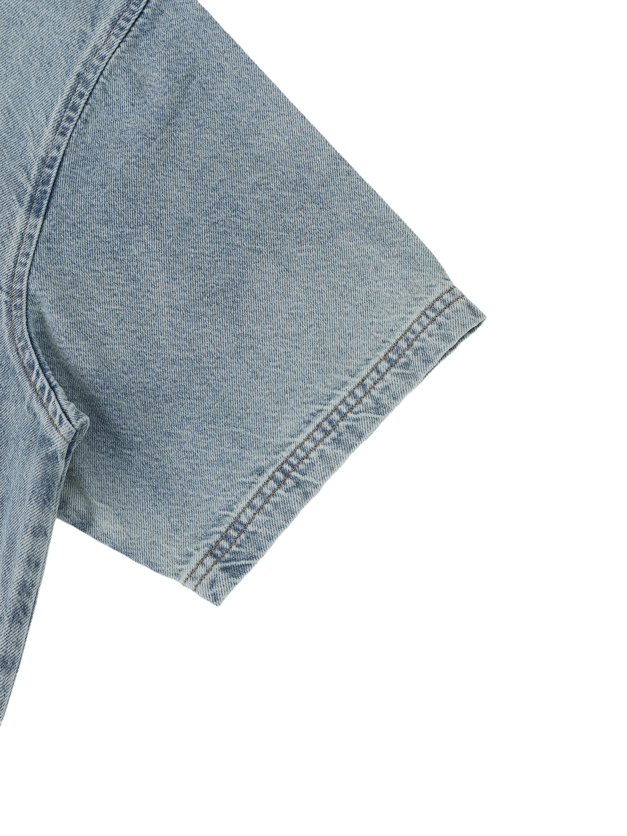 Unisex Vintage Wash Raw Hem Denim T-Shirt – Oversized Boxy Streetwear Denim Tee