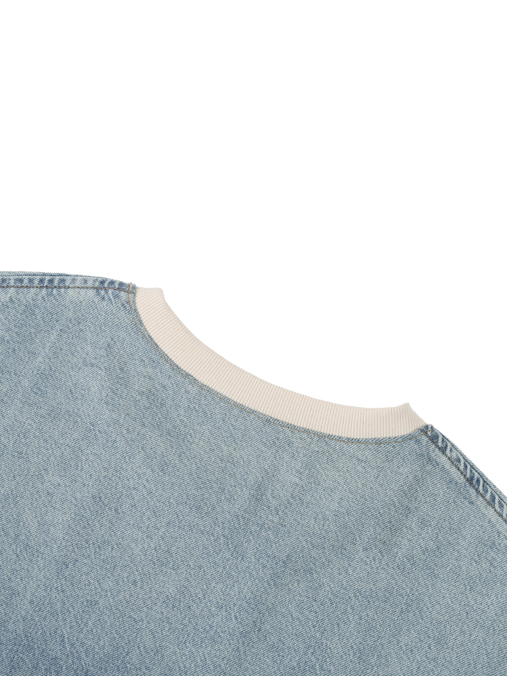Unisex Vintage Wash Raw Hem Denim T-Shirt – Oversized Boxy Streetwear Denim Tee