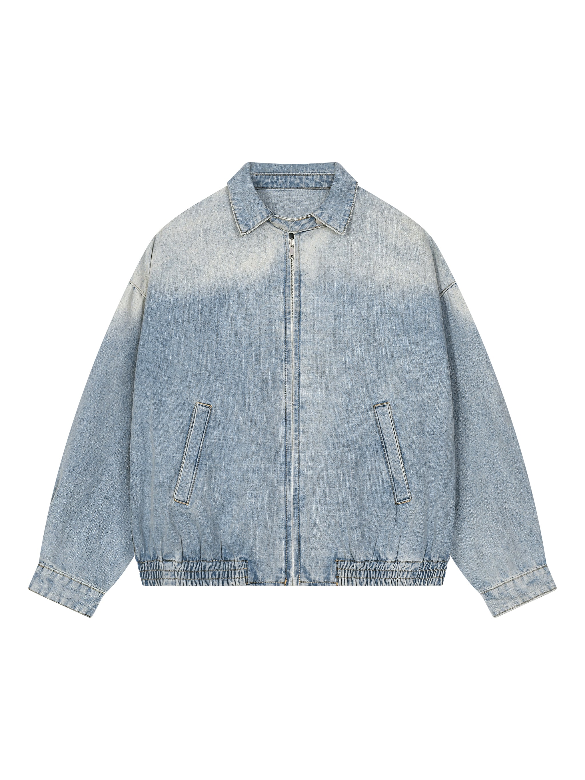 Unisex Vintage Wash Full Zip Denim Jacket – Oversized Retro Streetwear Jean Jacket