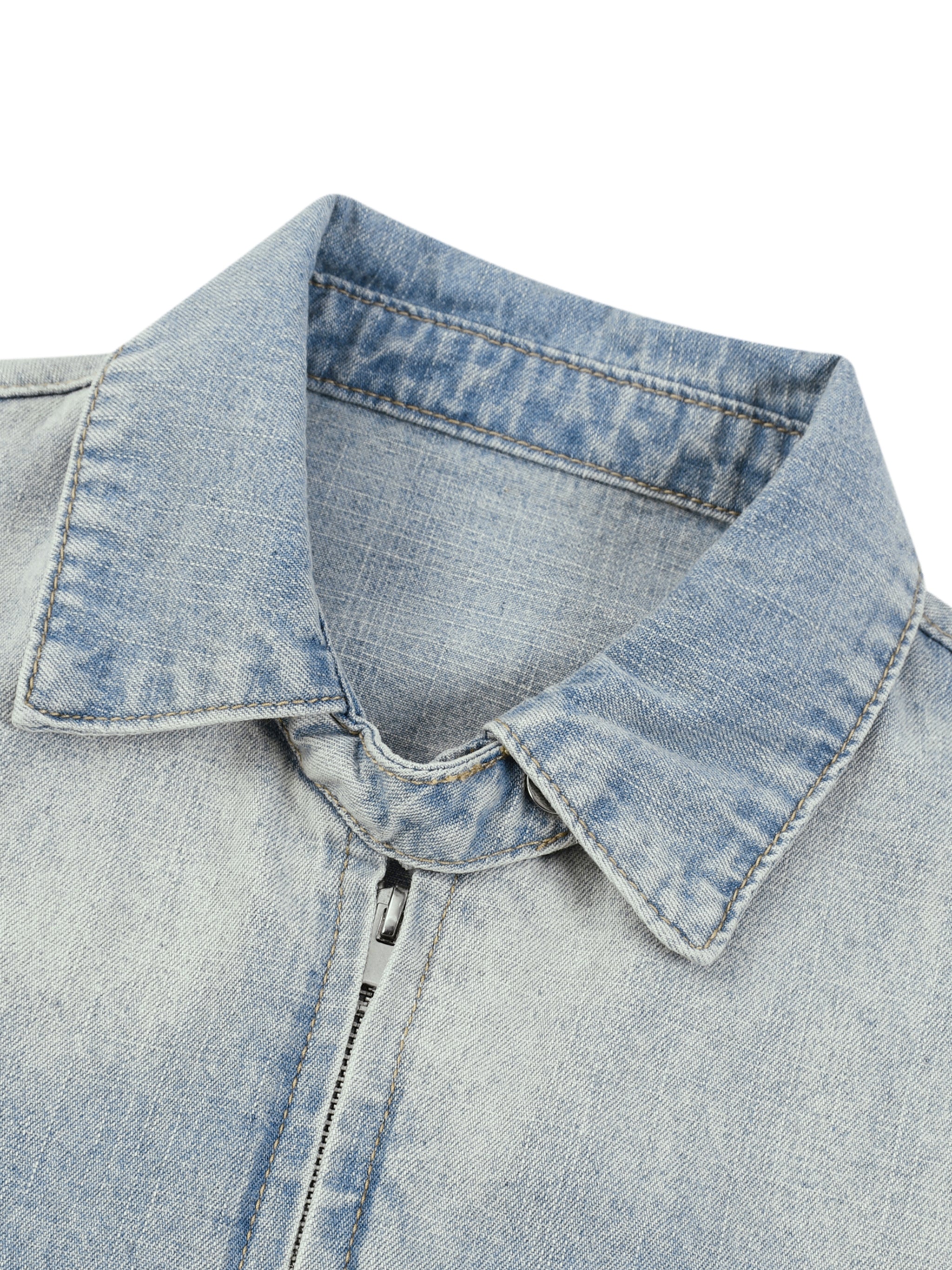 Unisex Vintage Wash Full Zip Denim Jacket – Oversized Retro Streetwear Jean Jacket