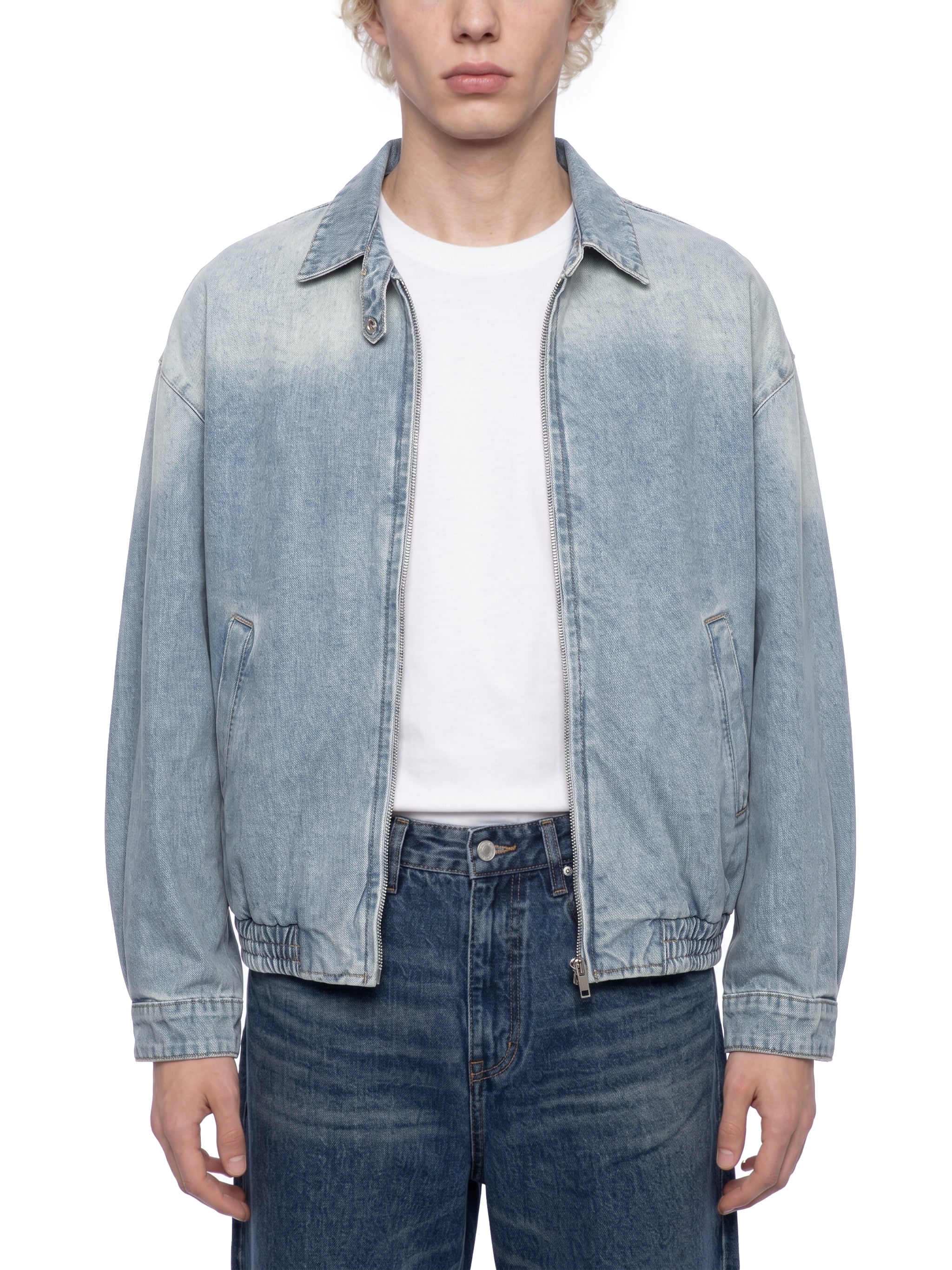 Unisex Vintage Wash Full Zip Denim Jacket – Oversized Retro Streetwear Jean Jacket