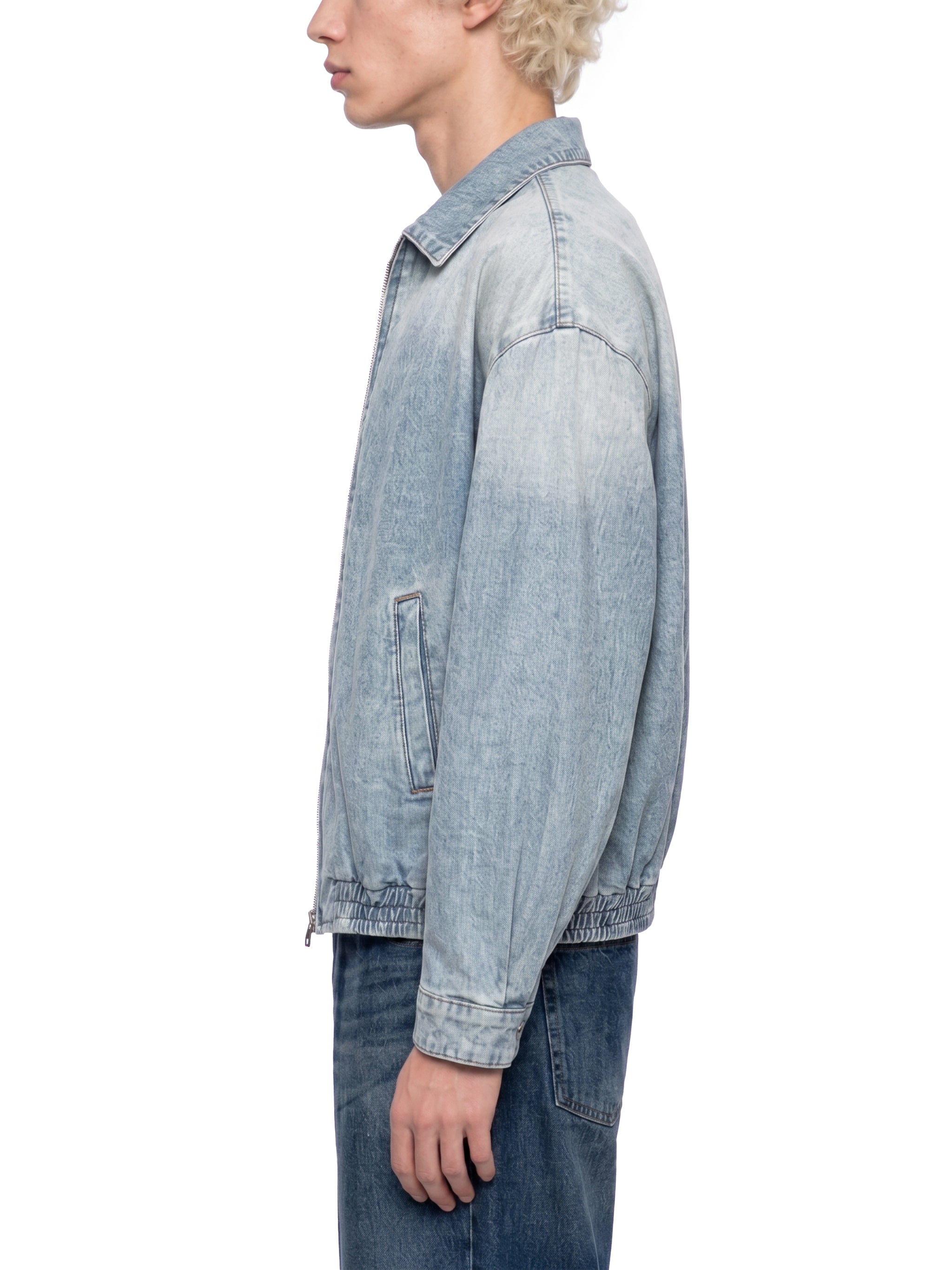 Unisex Vintage Wash Full Zip Denim Jacket – Oversized Retro Streetwear Jean Jacket