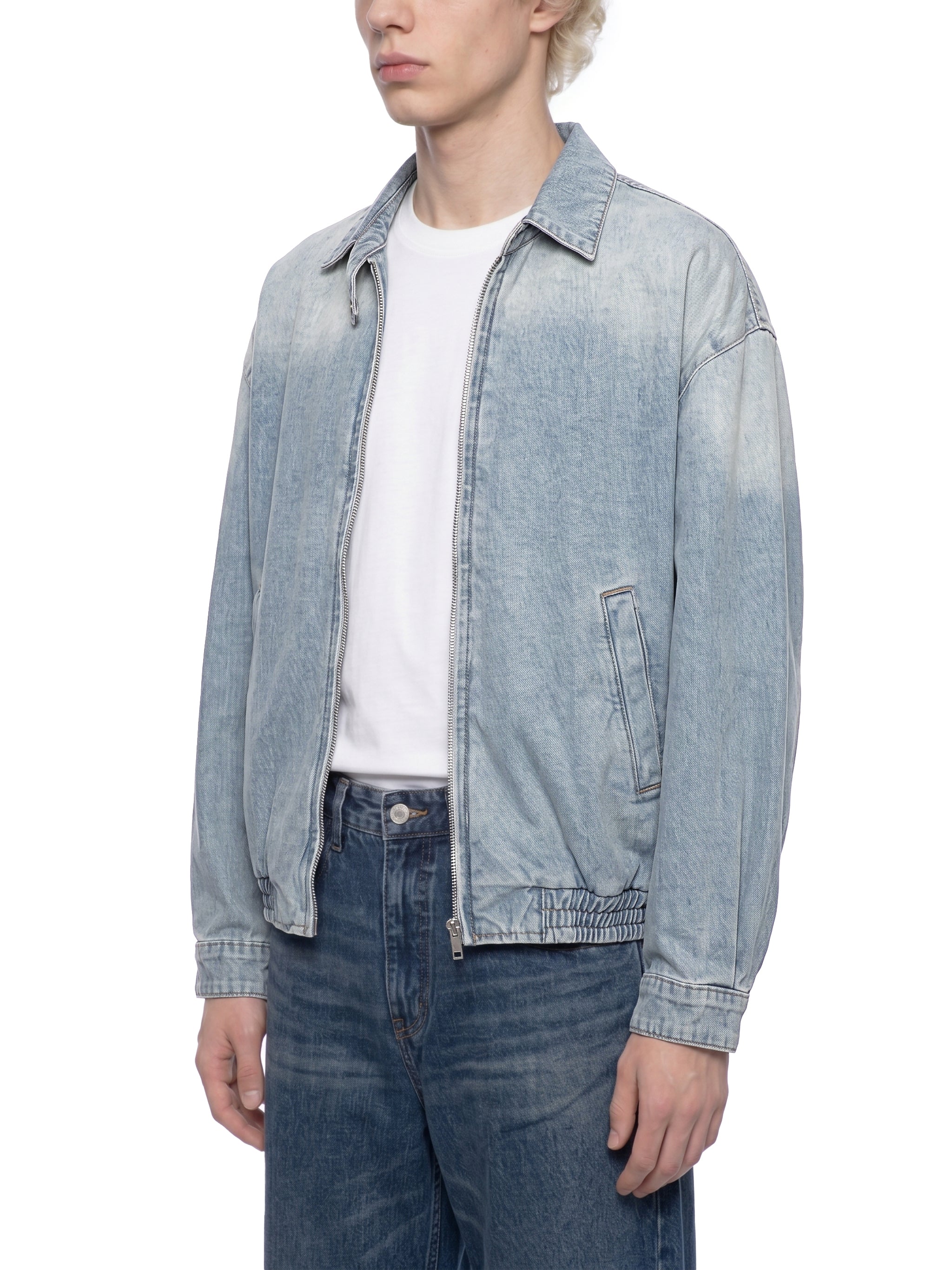 Unisex Vintage Wash Full Zip Denim Jacket – Oversized Retro Streetwear Jean Jacket