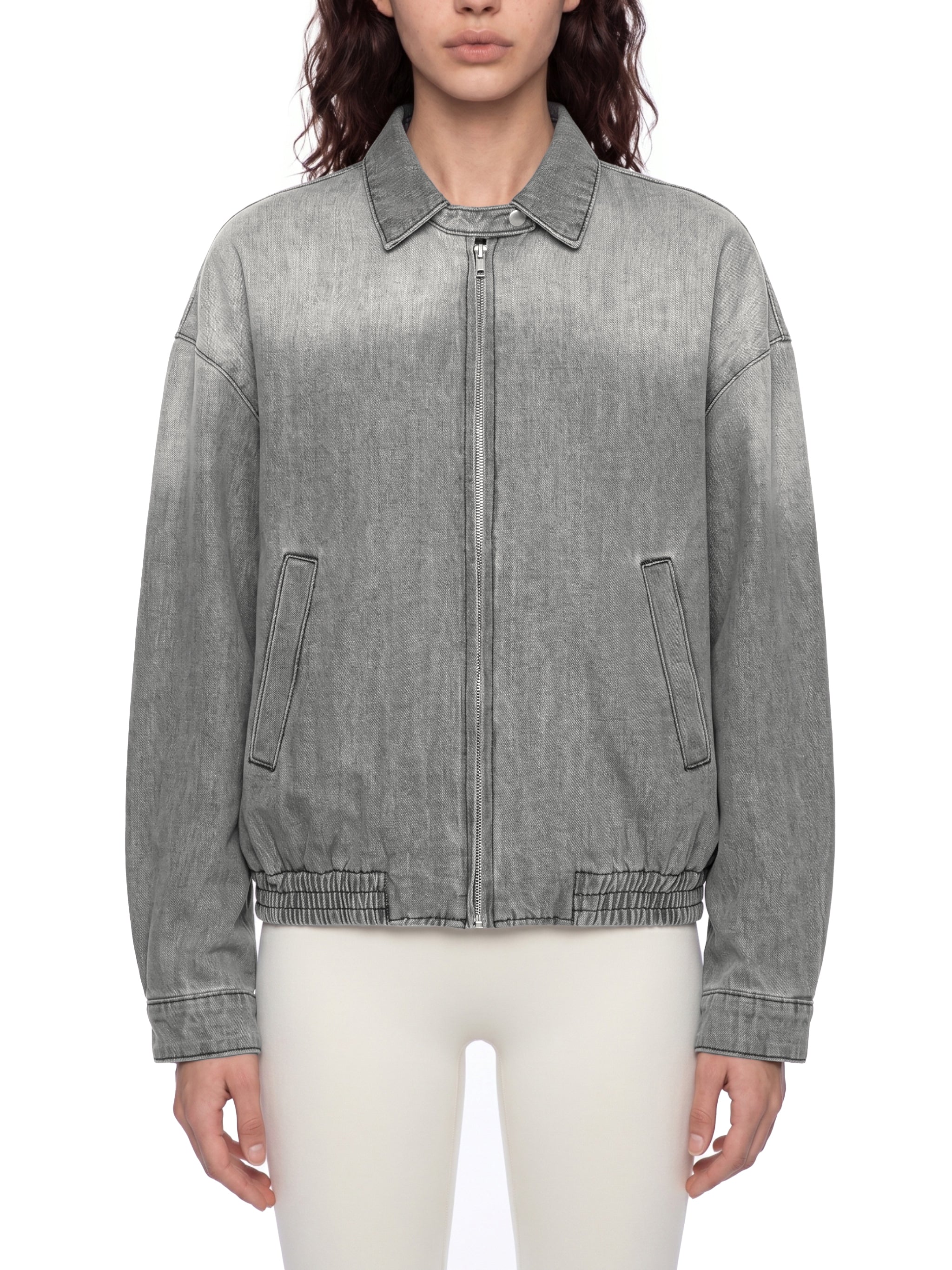Unisex Vintage Wash Full Zip Denim Jacket – Oversized Retro Streetwear Jean Jacket