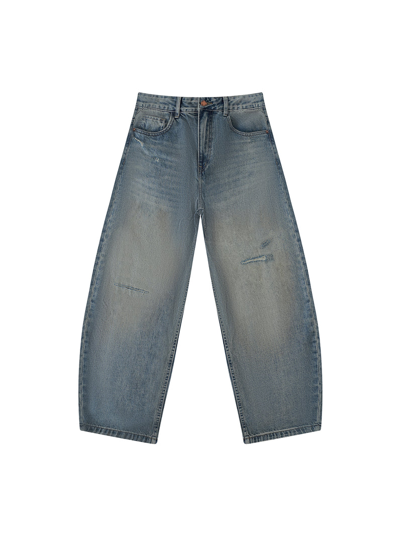 Men's Distressed Barrel Leg Jeans – Relaxed Fit Premium Denim Pants
