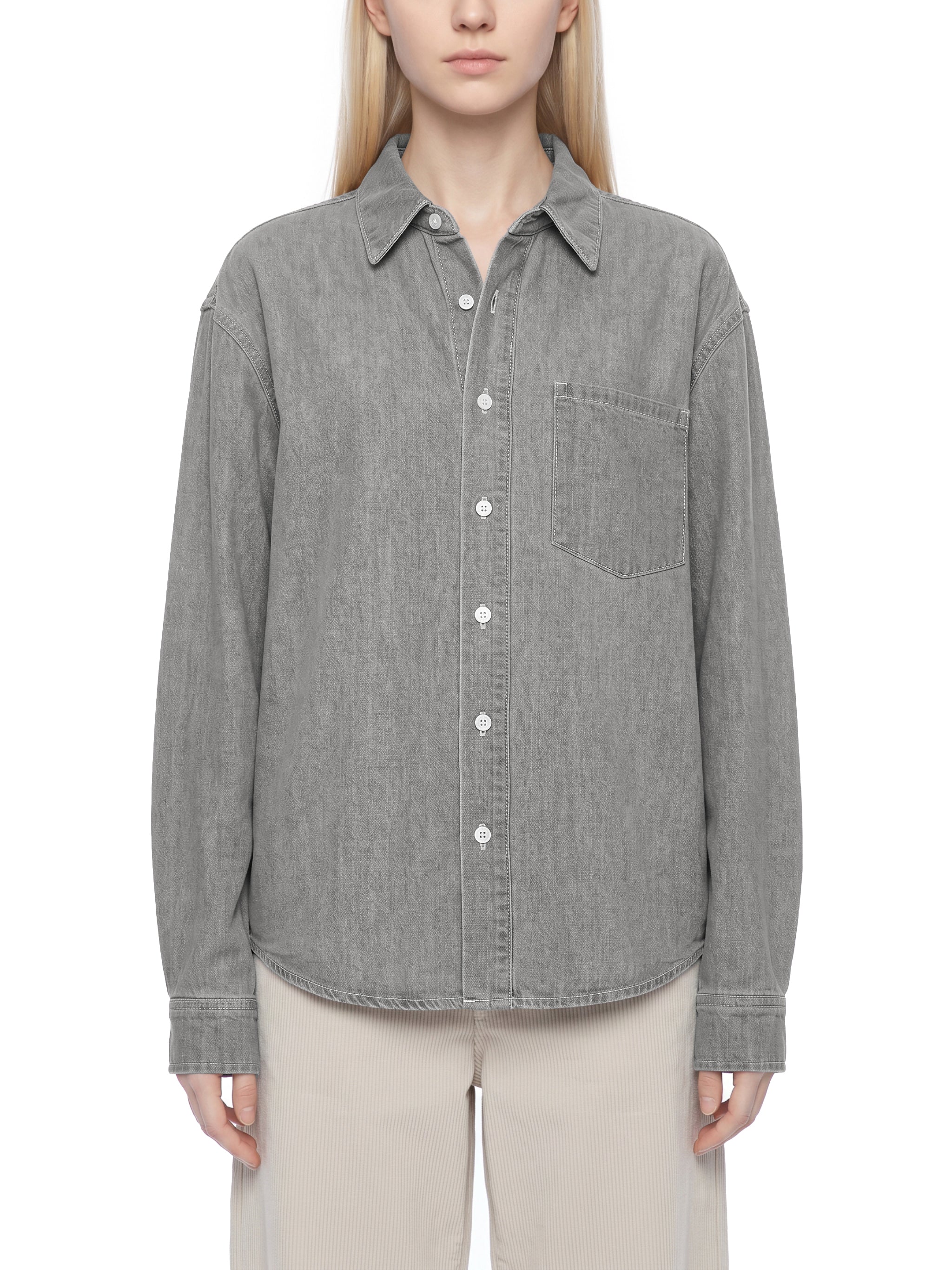 Unisex Vintage Wash Denim Shirt – Oversized Retro Button-Up Streetwear Denim Top