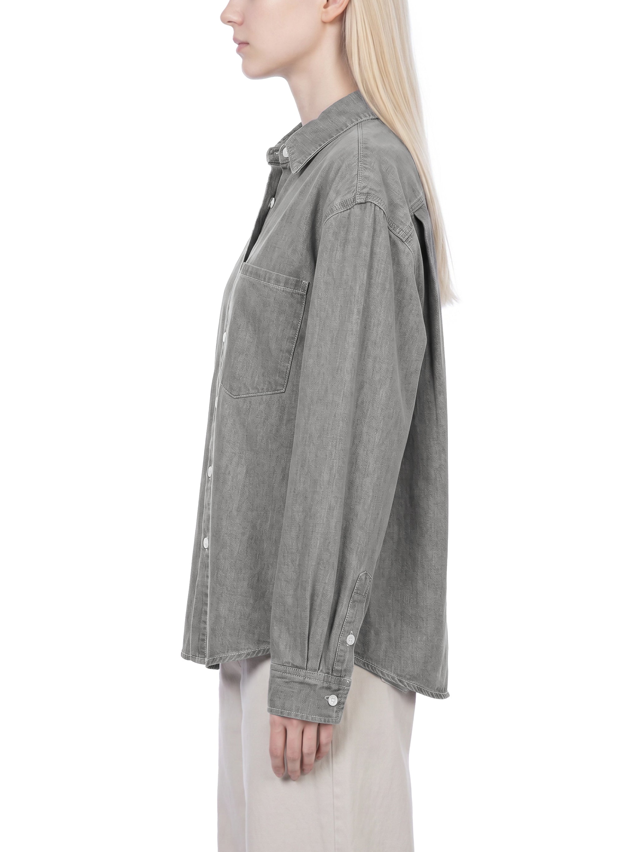 Unisex Vintage Wash Denim Shirt – Oversized Retro Button-Up Streetwear Denim Top