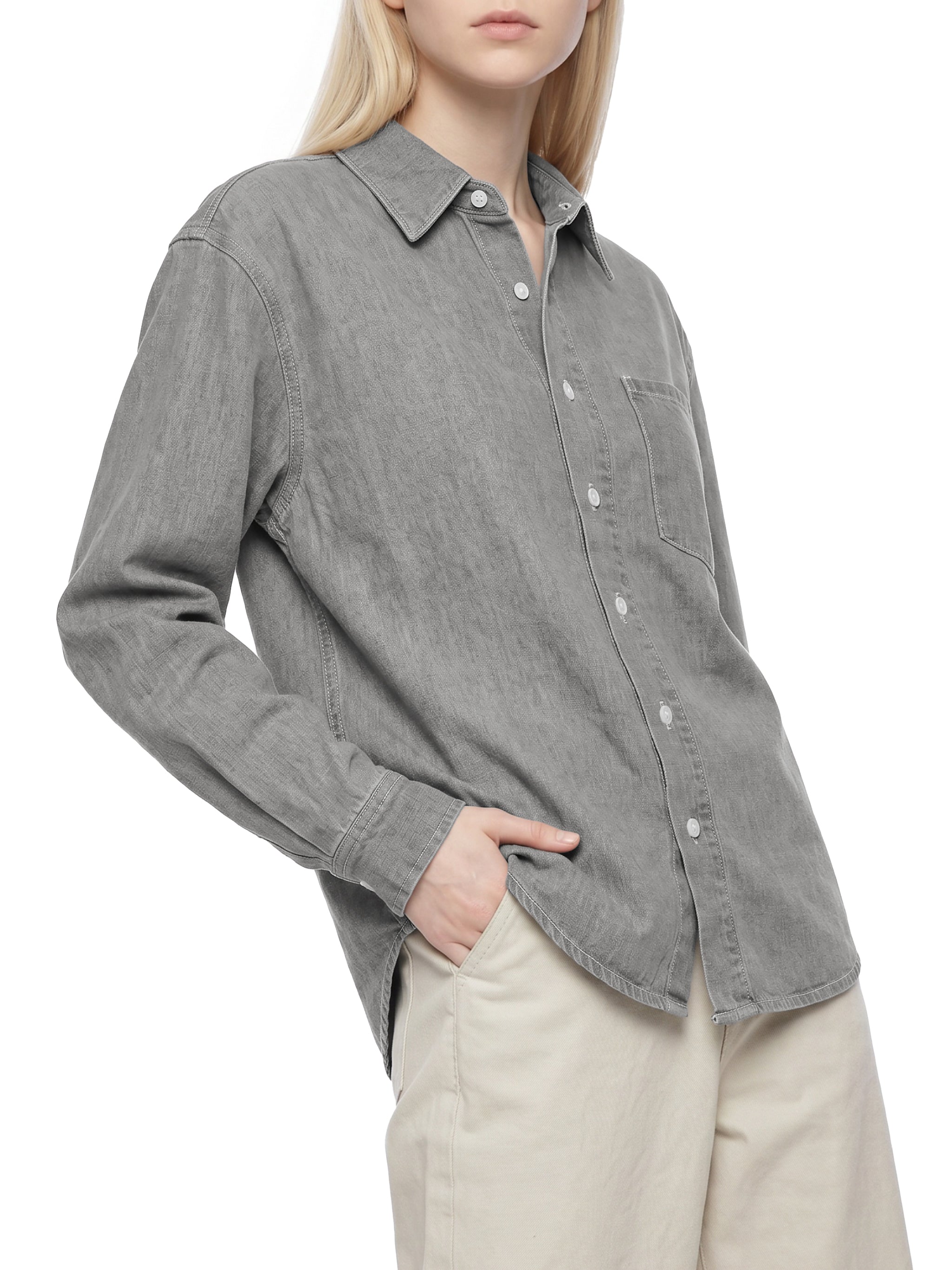 Unisex Vintage Wash Denim Shirt – Oversized Retro Button-Up Streetwear Denim Top