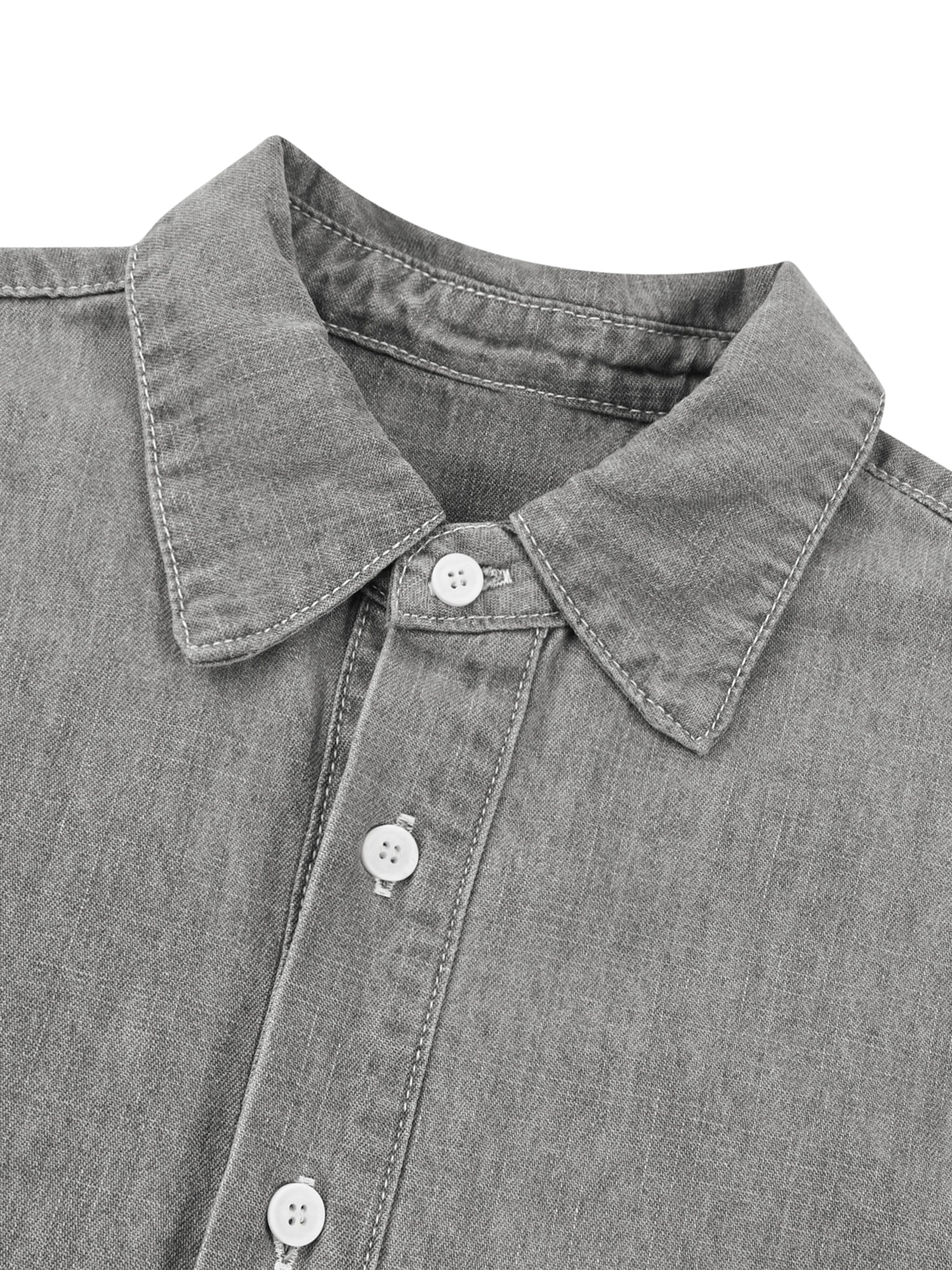 Unisex Vintage Wash Denim Shirt – Oversized Retro Button-Up Streetwear Denim Top
