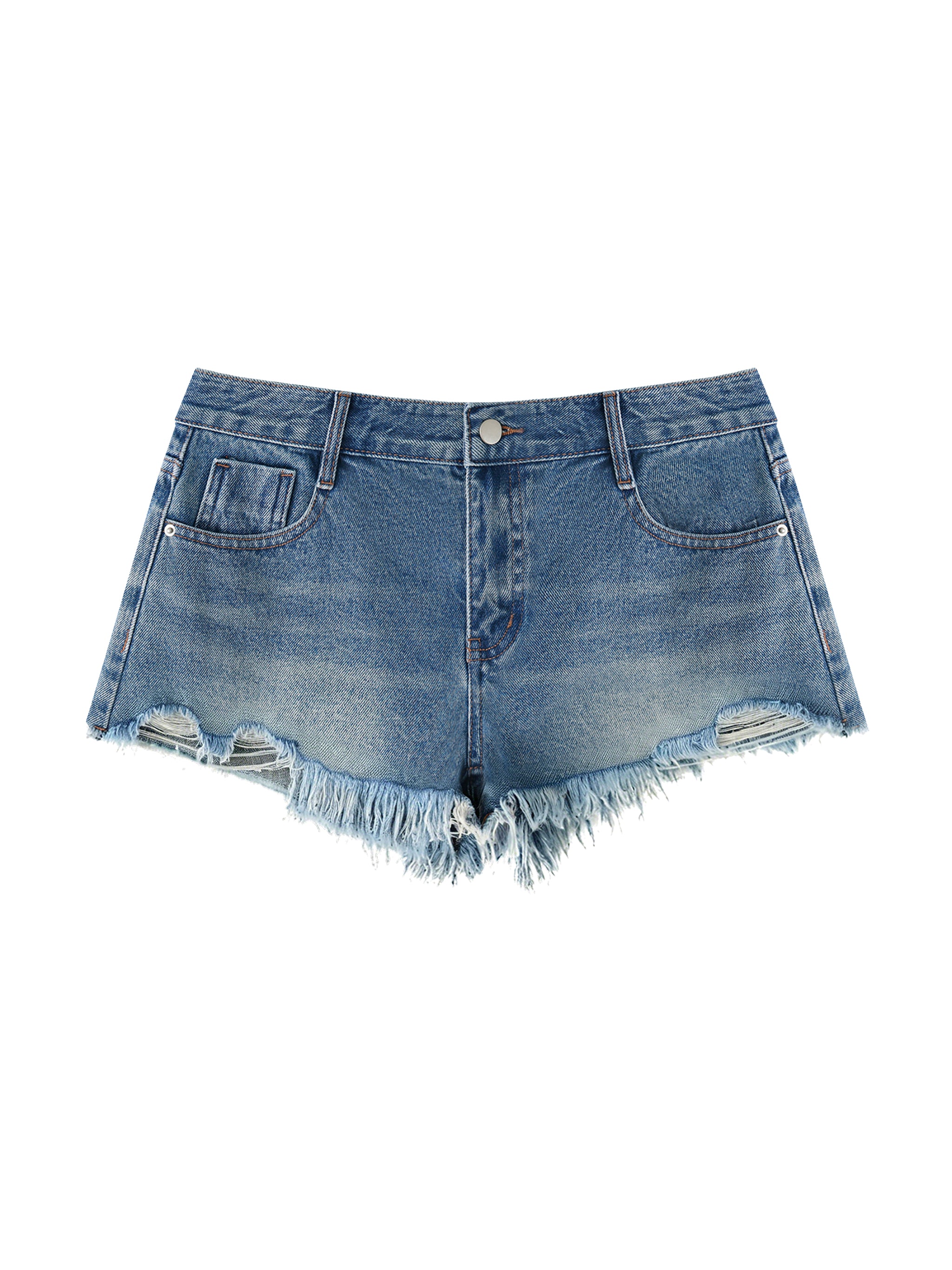 Women's Vintage Wash Raw Hem Denim Shorts – High Rise Casual Jean Shorts