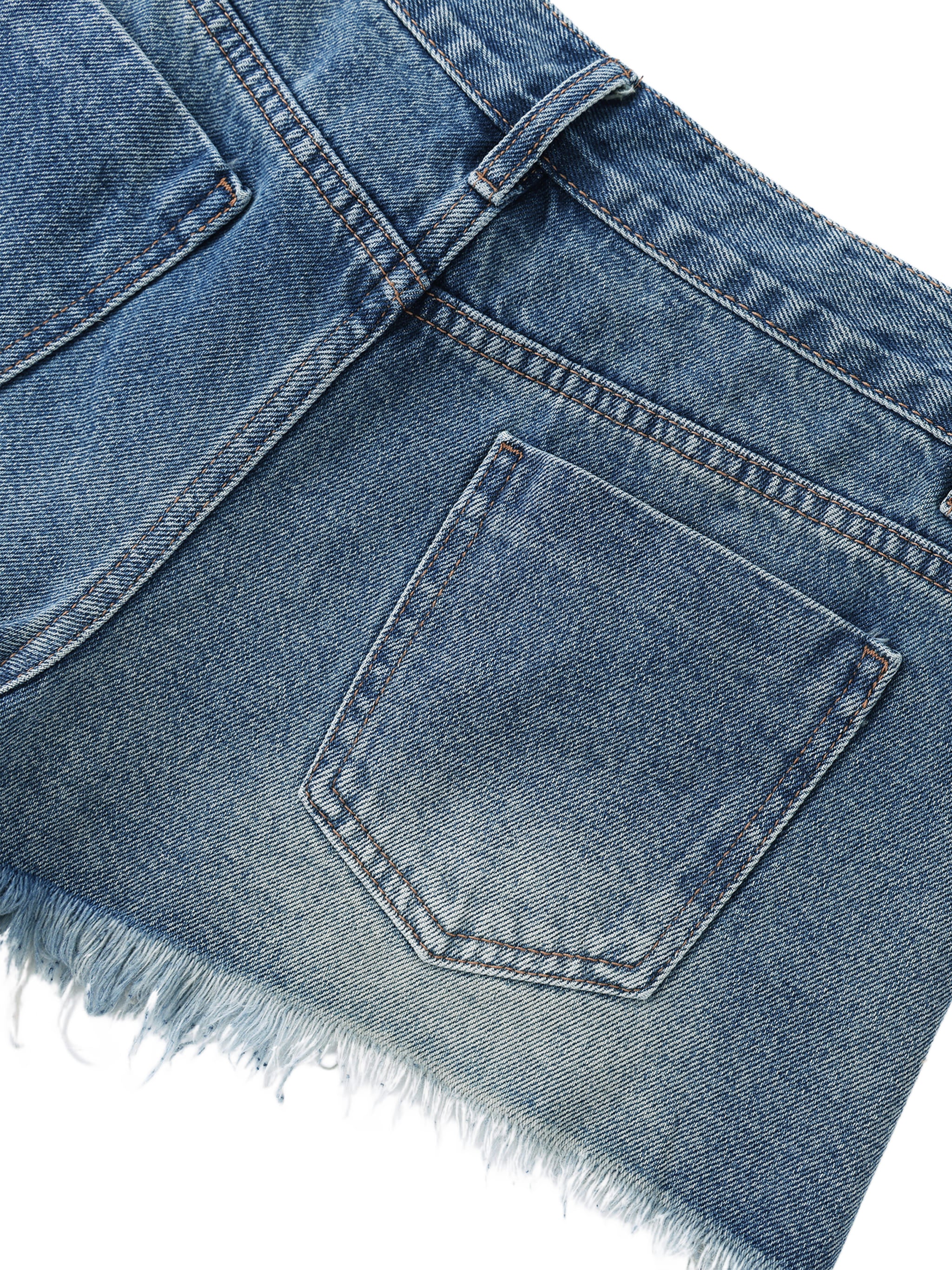 Women's Vintage Wash Raw Hem Denim Shorts – High Rise Casual Jean Shorts