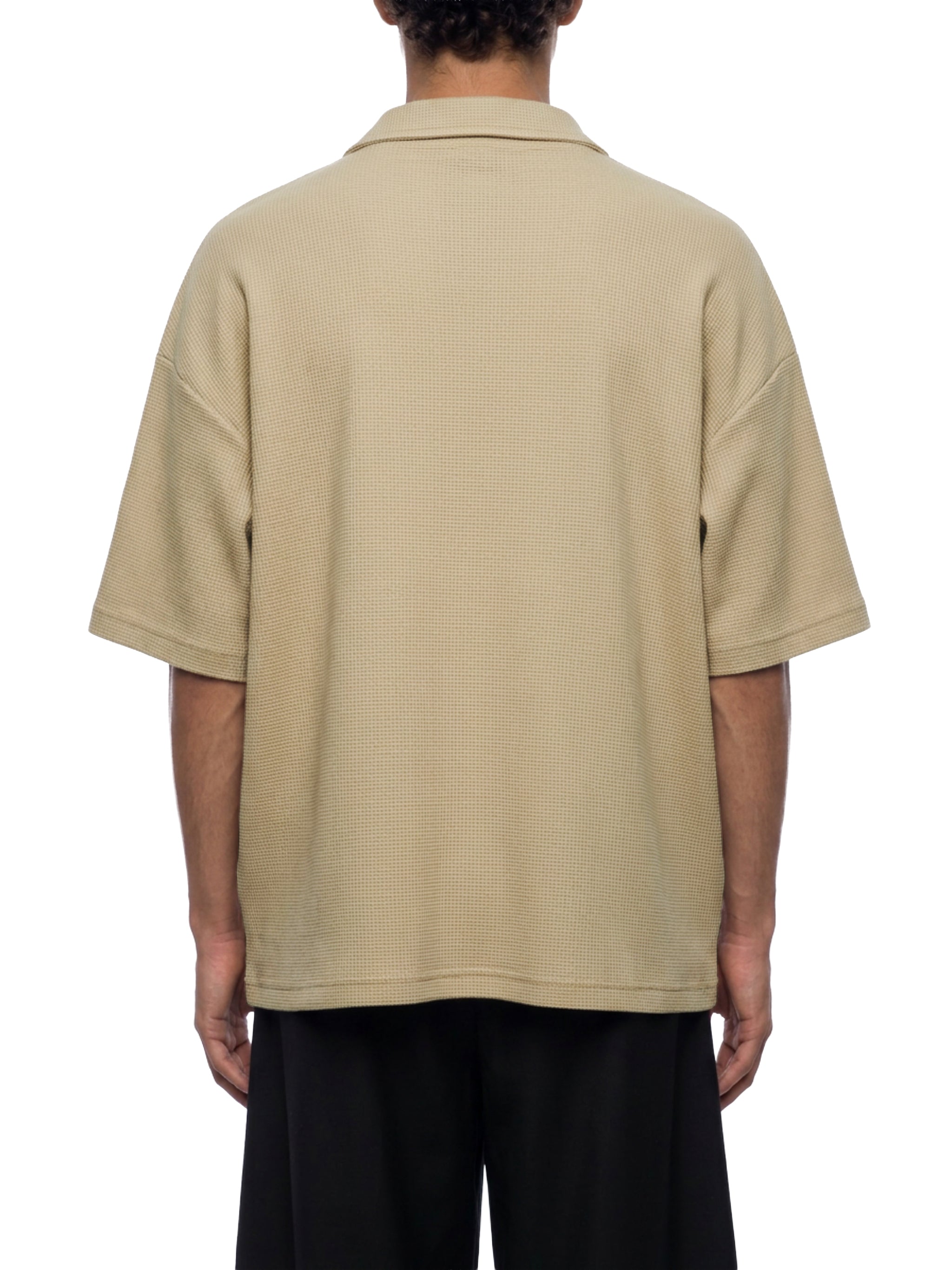 Unisex Oversized Vintage Wash Waffle Knit Polo Shirt – Boxy Streetwear Textured Tee
