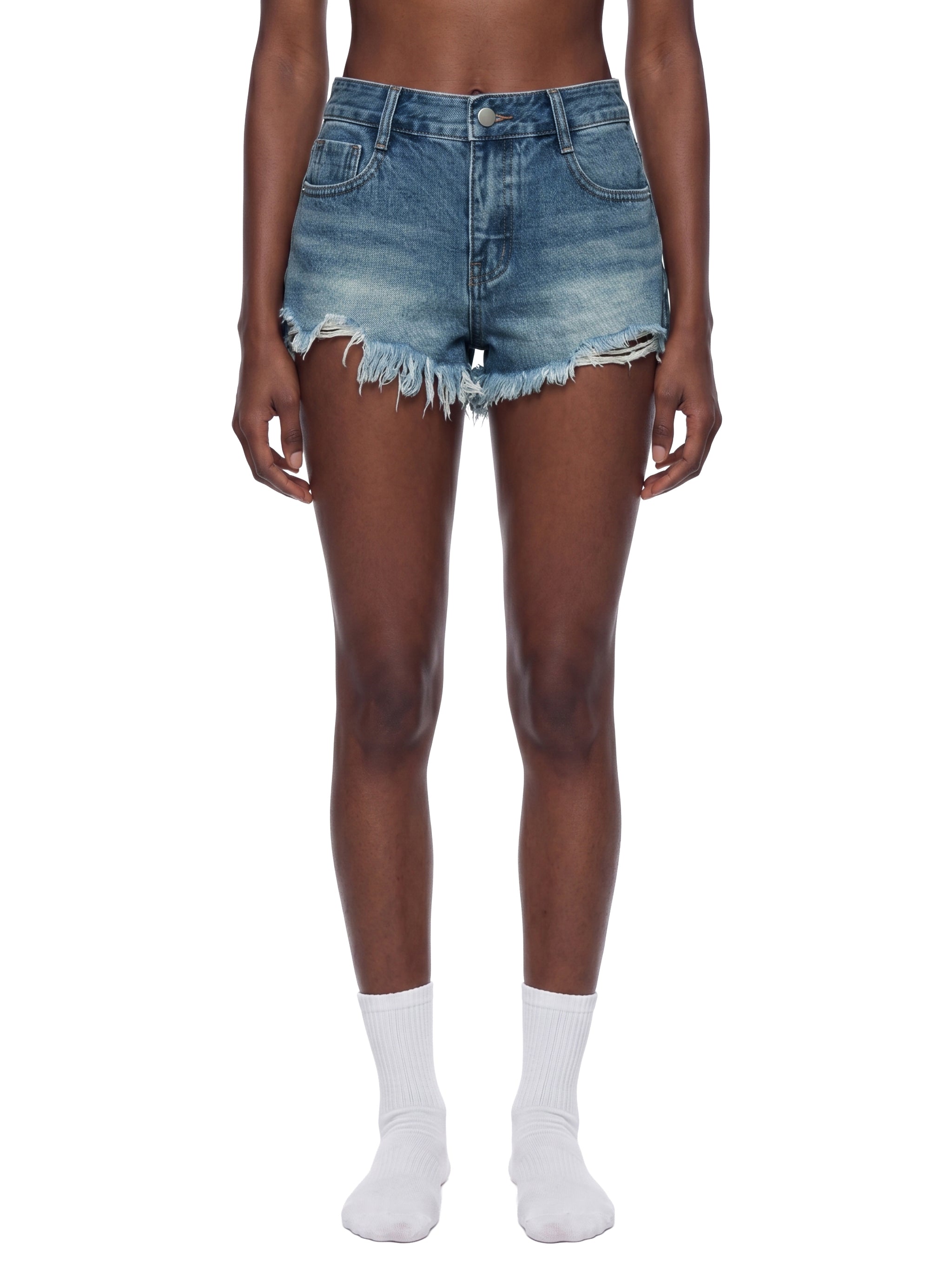 Women's Vintage Wash Raw Hem Denim Shorts – High Rise Casual Jean Shorts