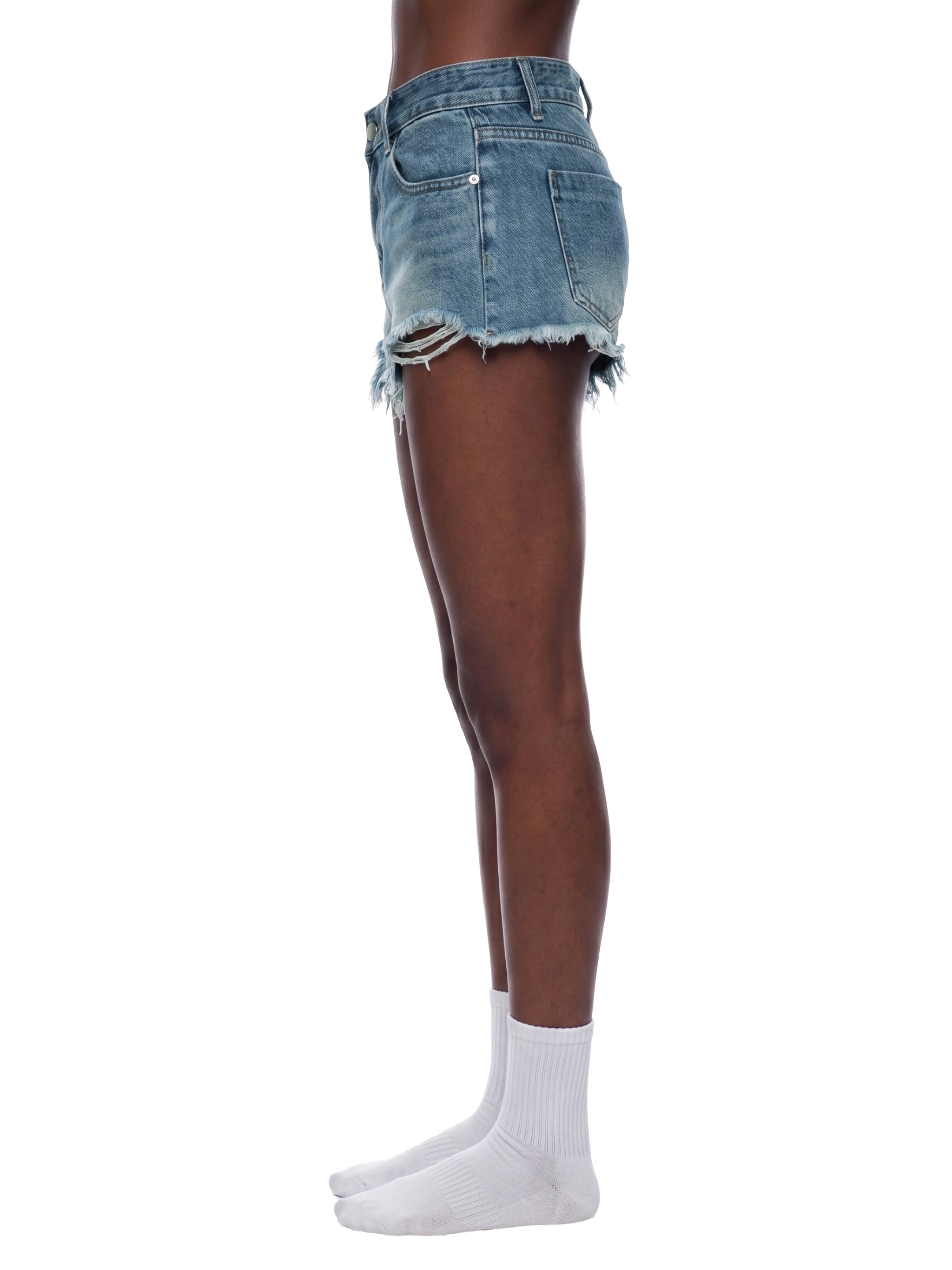 Women's Vintage Wash Raw Hem Denim Shorts – High Rise Casual Jean Shorts