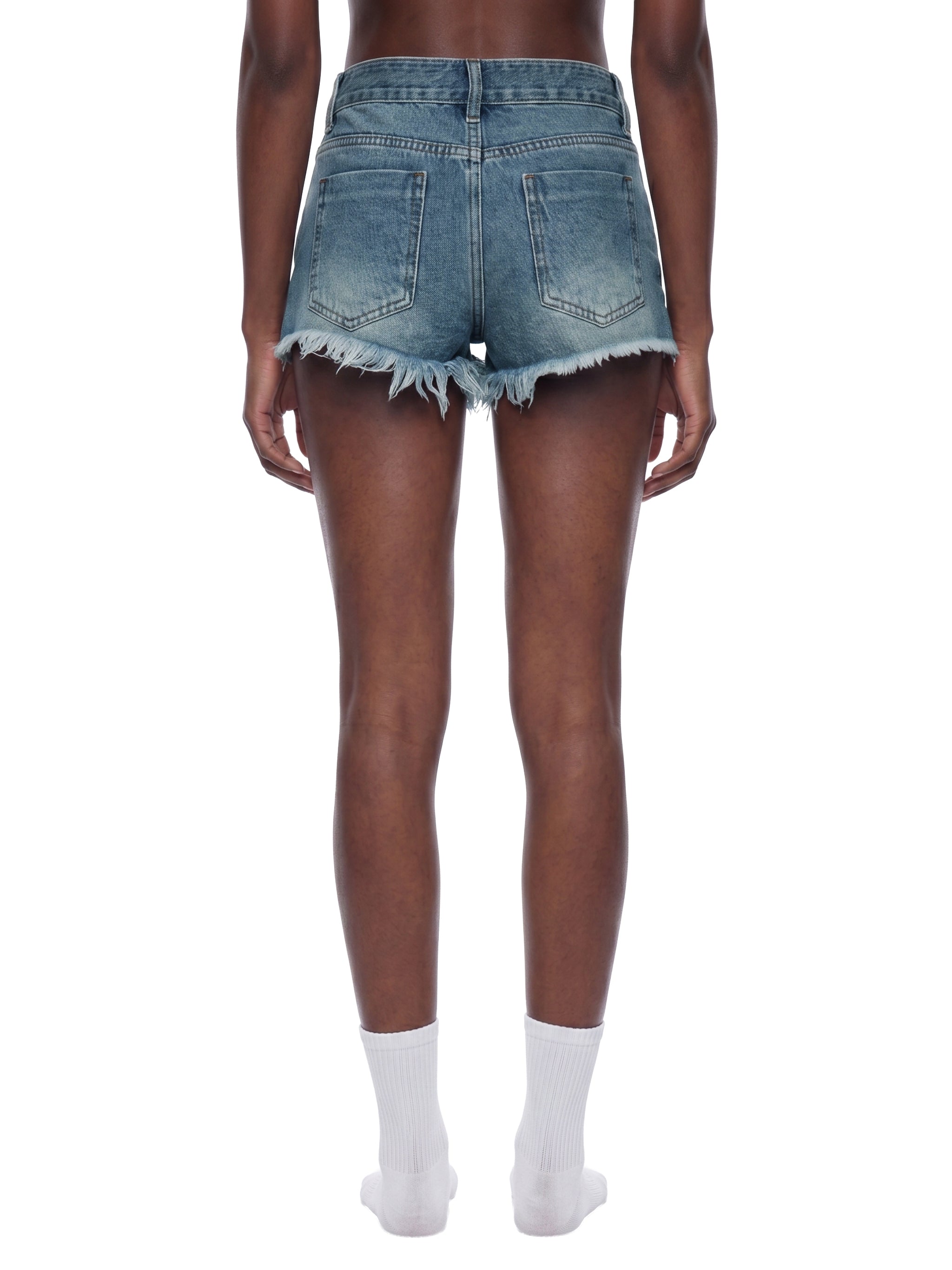 Women's Vintage Wash Raw Hem Denim Shorts – High Rise Casual Jean Shorts