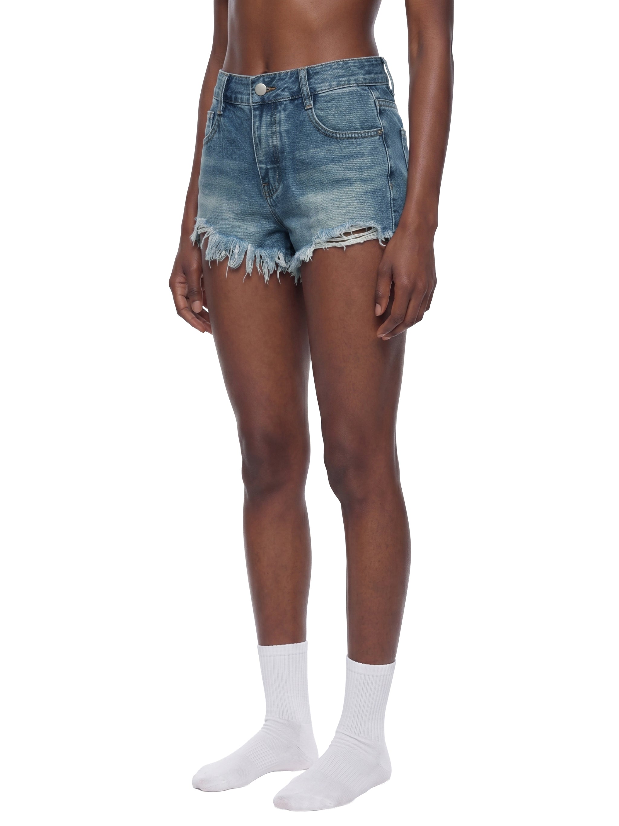 Women's Vintage Wash Raw Hem Denim Shorts – High Rise Casual Jean Shorts