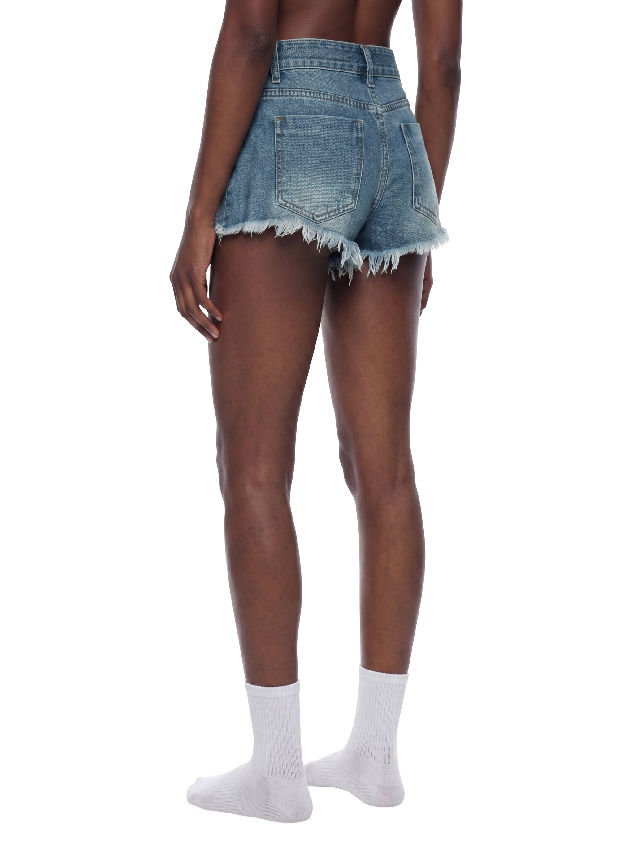 Women's Vintage Wash Raw Hem Denim Shorts – High Rise Casual Jean Shorts