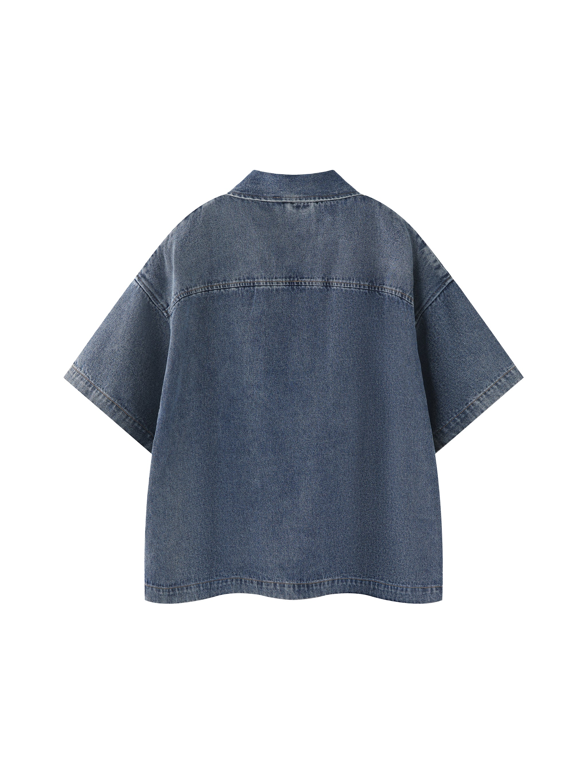 Unisex Oversized Vintage Wash Quarter Zip Denim Shirt – Boxy Streetwear Pullover
