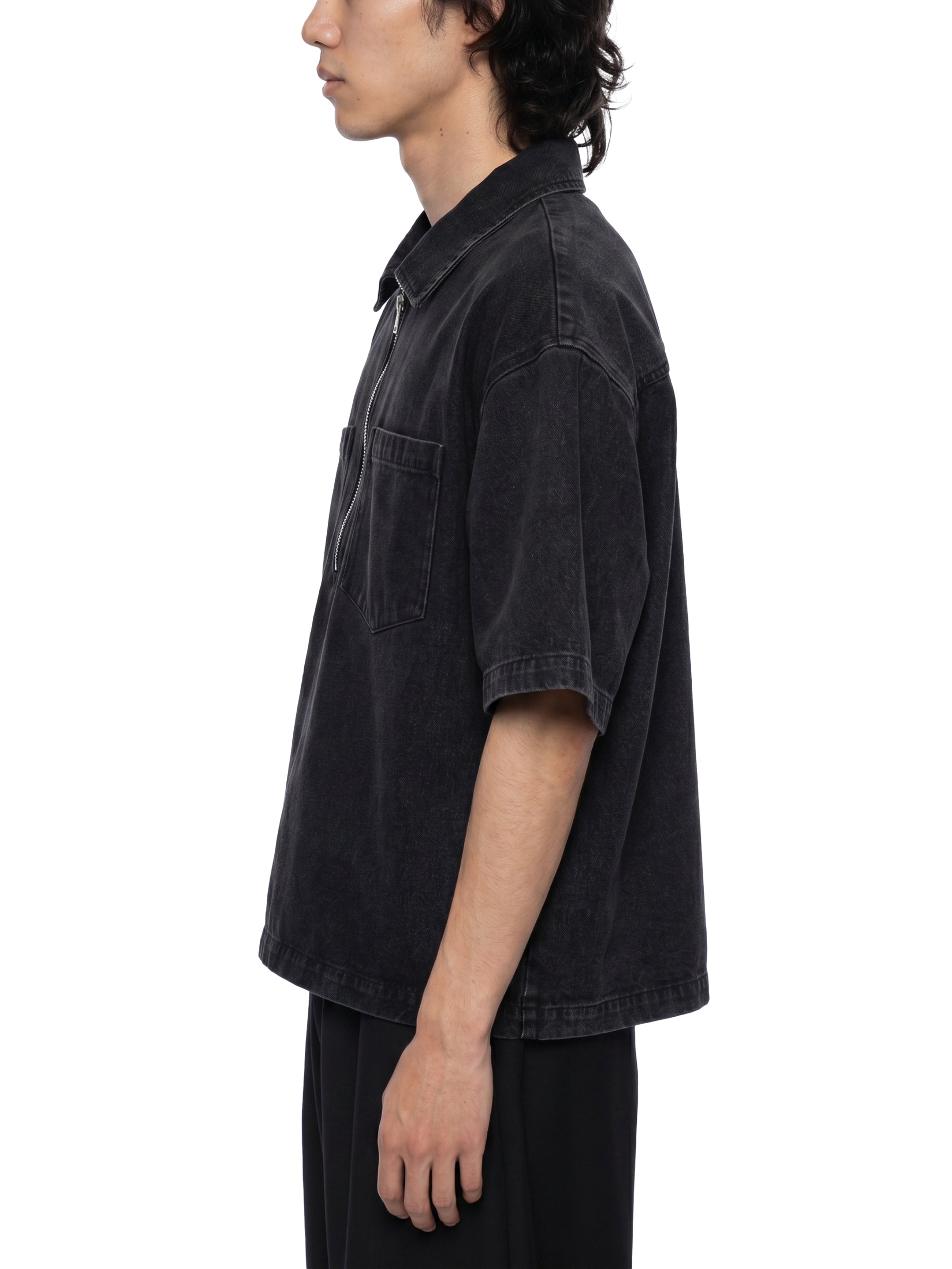 Unisex Oversized Vintage Wash Quarter Zip Denim Shirt – Boxy Streetwear Pullover