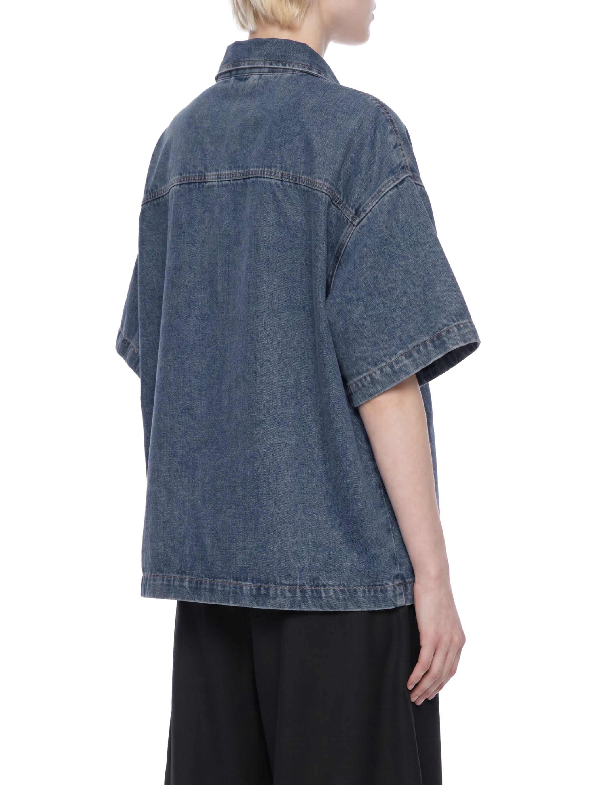 Unisex Oversized Vintage Wash Quarter Zip Denim Shirt – Boxy Streetwear Pullover