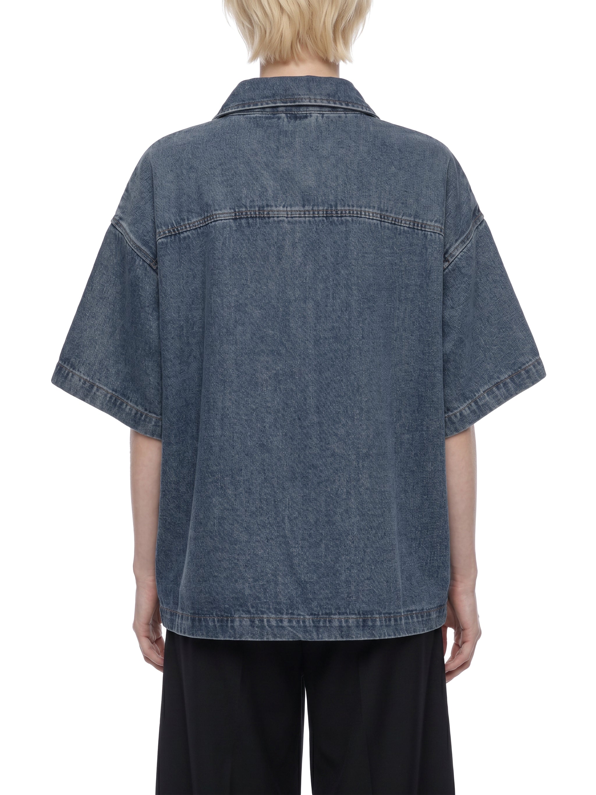 Unisex Oversized Vintage Wash Quarter Zip Denim Shirt – Boxy Streetwear Pullover